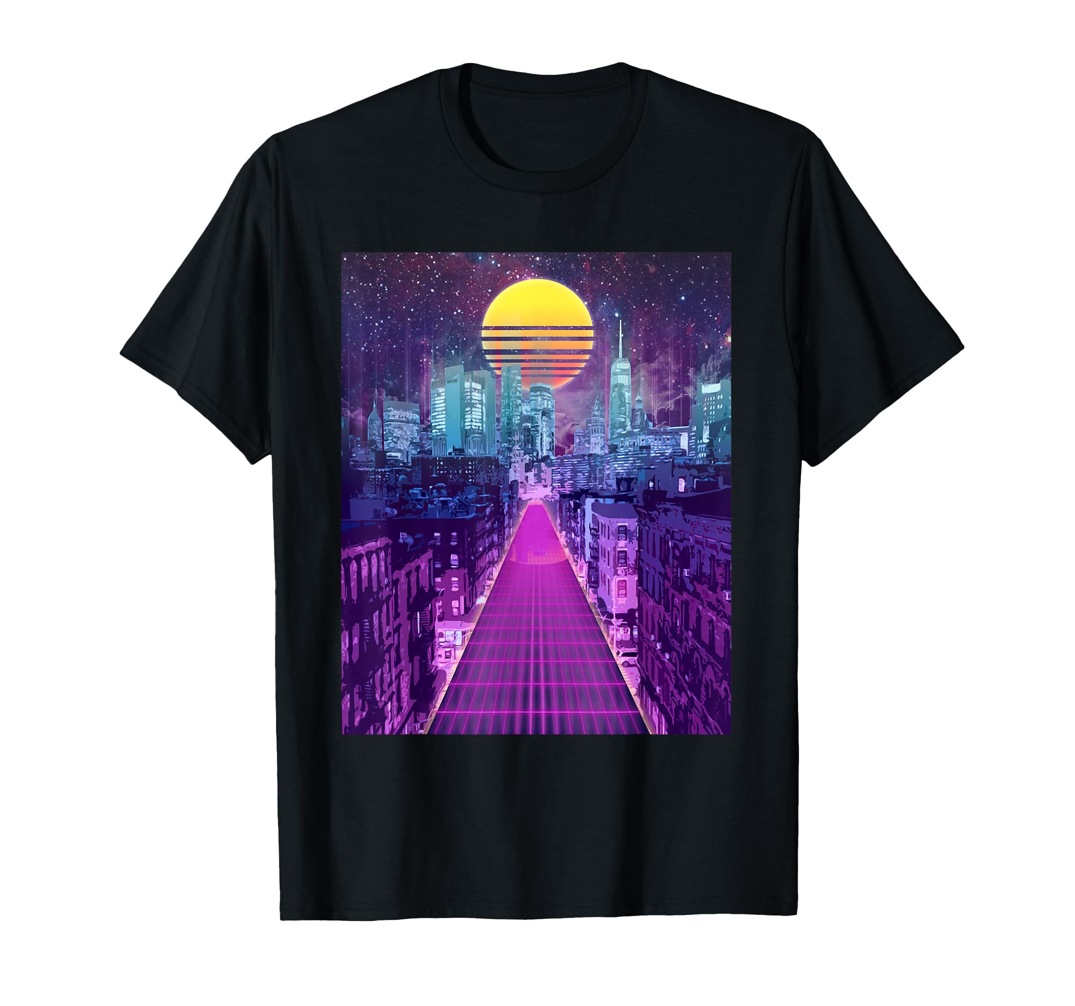 Digital Cityscape Vaporwave Aesthetic T-Shirt - Unique Graphic for Adults - T-Shirt, Sweatshirt, Hoodie