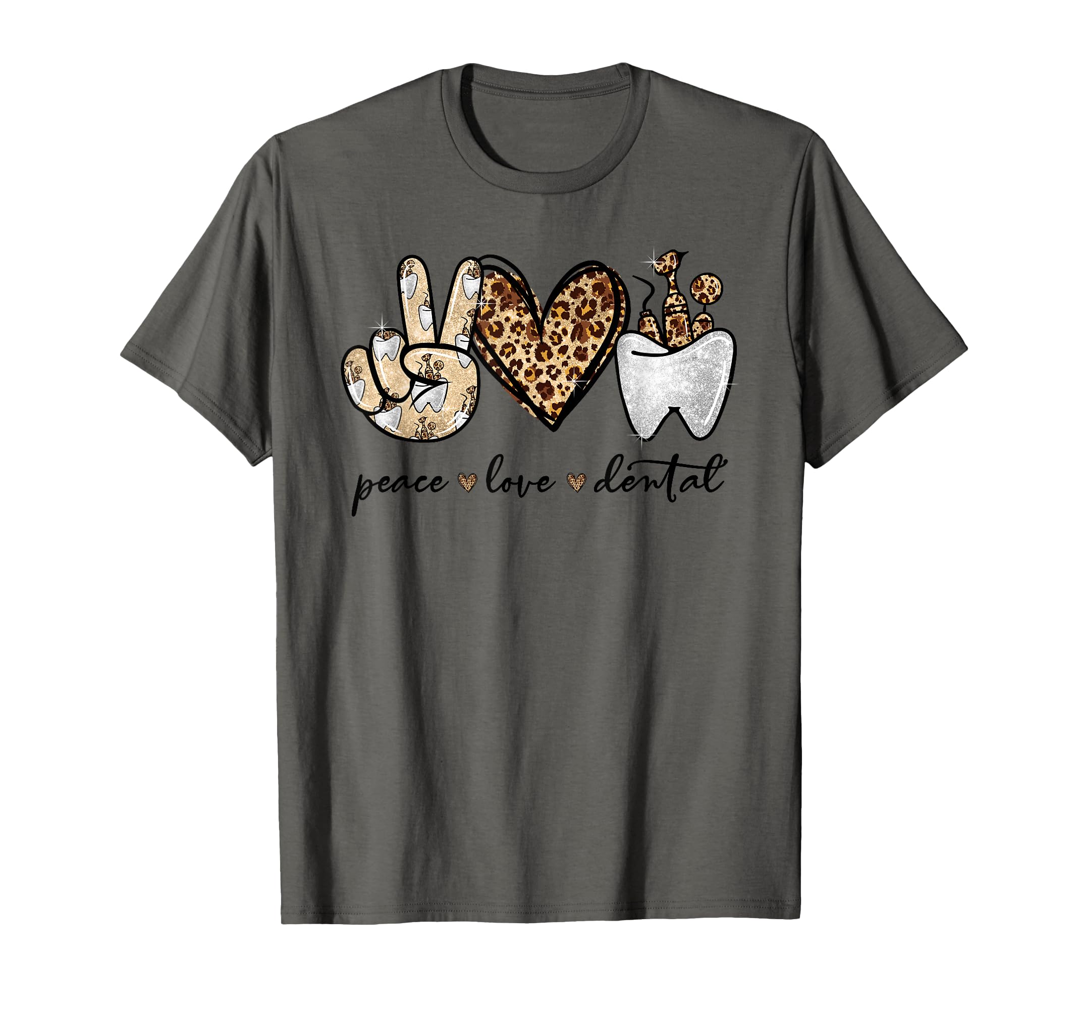 Peace Love Dental Leopard Heart T-Shirt - Custom Art Print for Adults - T-Shirt, Sweatshirt, Hoodie