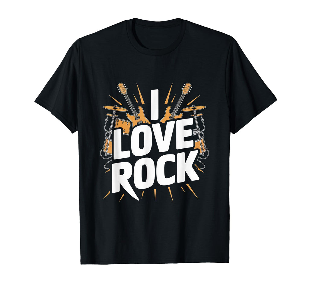 I Love Rock Guitar Drums T-Shirt - Unique Graphic Men Women - T-Shirt, Sweatshirt, Hoodie
