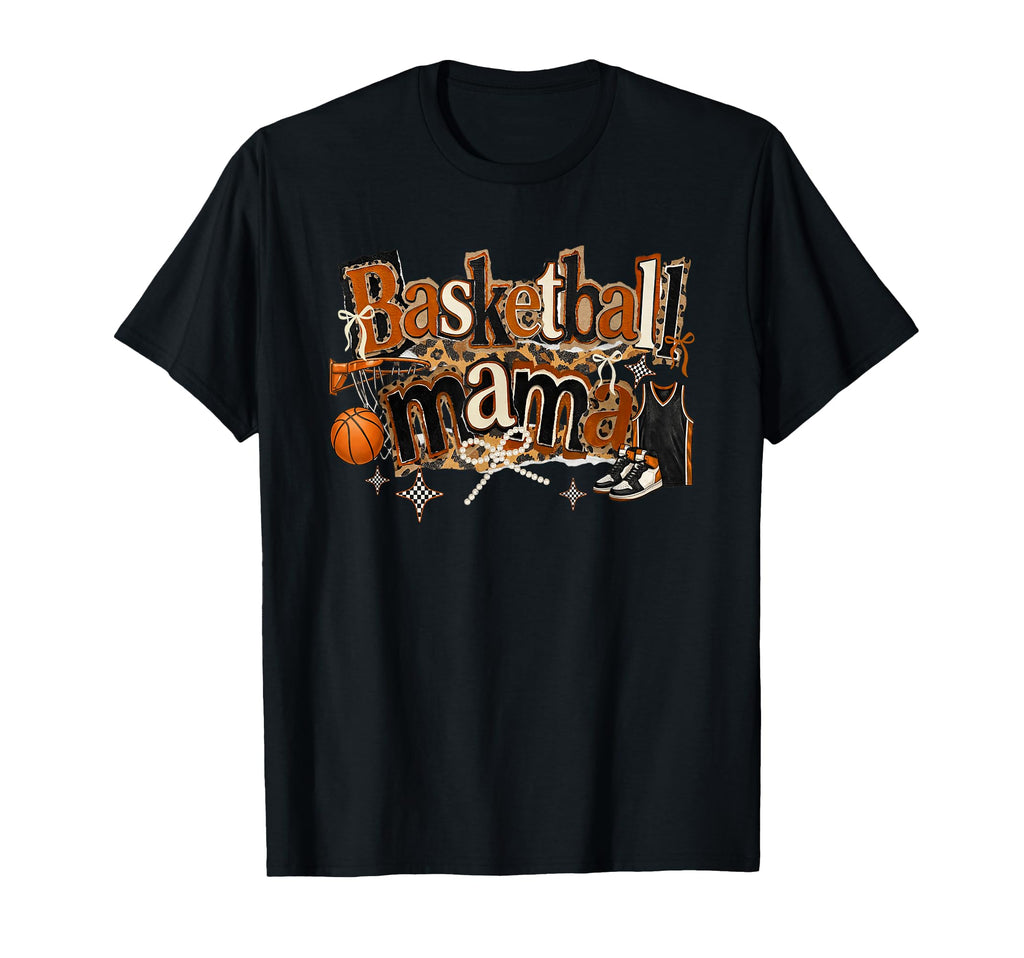 Basketball Mama Leopard Coquette Bow T-Shirt - Minimalist Print Men Women - T-Shirt, Sweatshirt, Hoodie