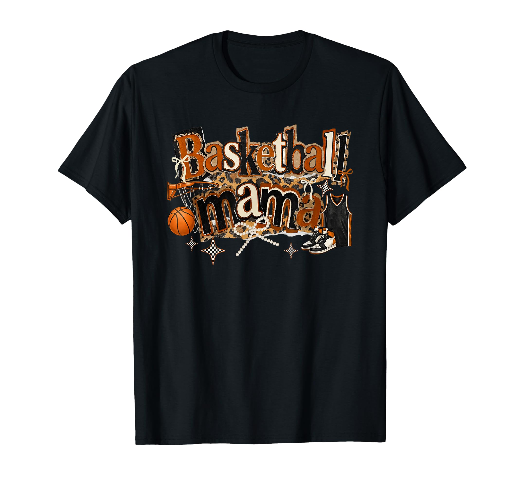 Basketball Mama Leopard Coquette Bow T-Shirt - Minimalist Print Men Women - T-Shirt, Sweatshirt, Hoodie