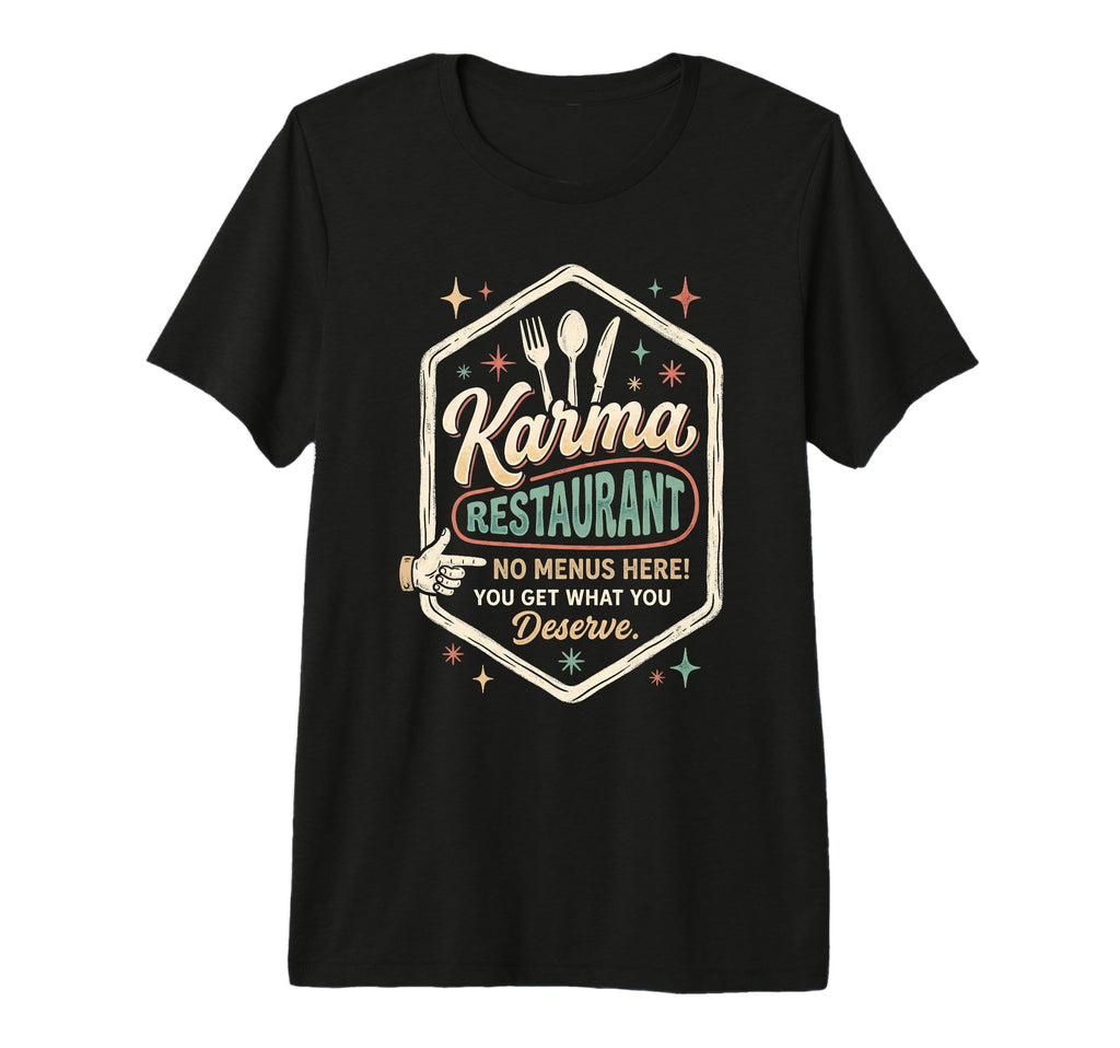 Karma Restaurant You Get What You Deserve T-Shirt - Trendy Graphic Unisex - T-Shirt, Sweatshirt, Hoodie