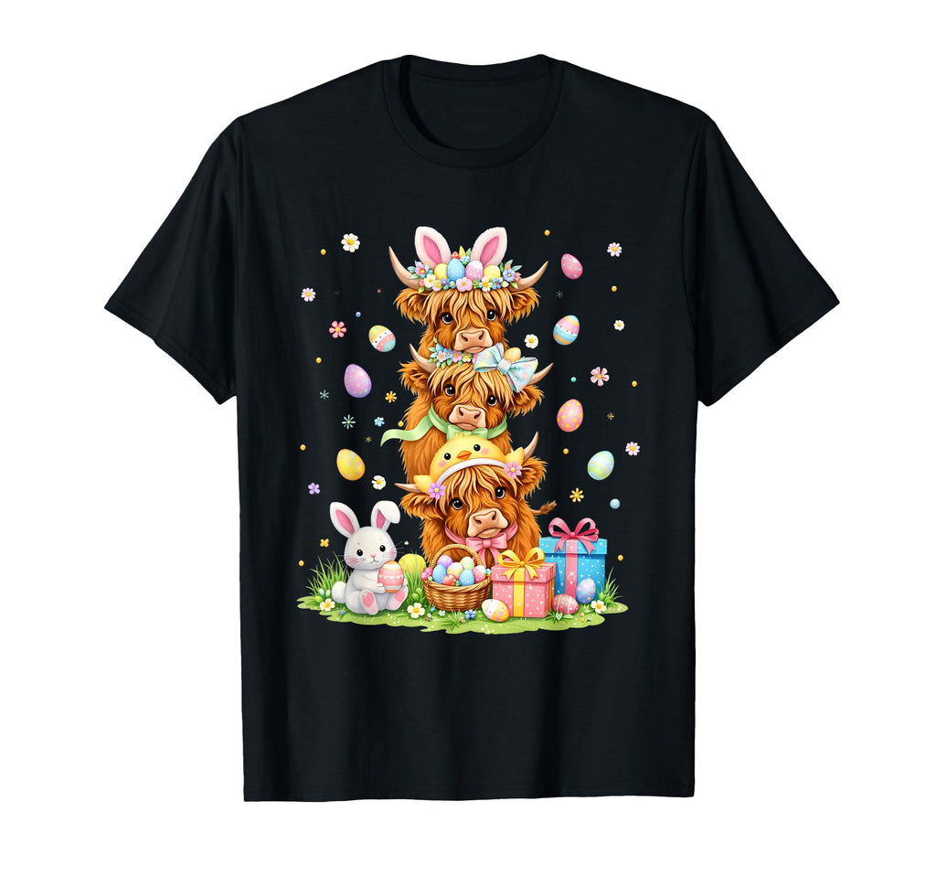 Coquette Western Highland Cow Easter T-Shirt - Custom Art Print Men Women - T-Shirt, Sweatshirt, Hoodie