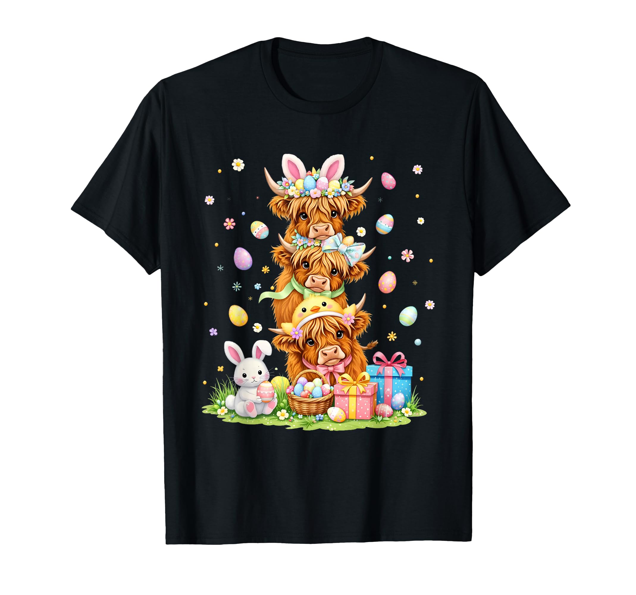 Coquette Western Highland Cow Easter T-Shirt - Custom Art Print Men Women - T-Shirt, Sweatshirt, Hoodie