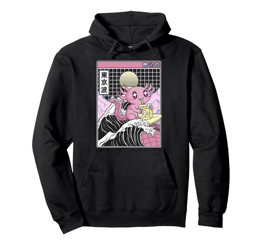 Axolotl Drinking Banana Milk Kanagawa Hoodie - Streetwear Style Men Women - T-Shirt, Sweatshirt, Hoodie