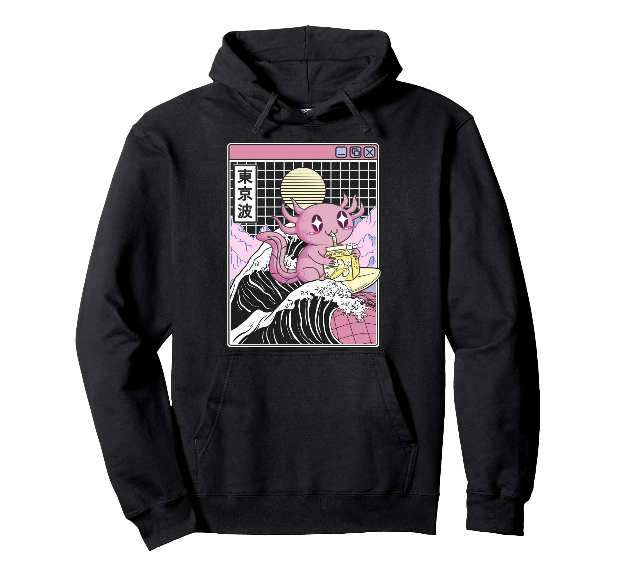 Axolotl Drinking Banana Milk Kanagawa Hoodie - Streetwear Style Men Women - T-Shirt, Sweatshirt, Hoodie