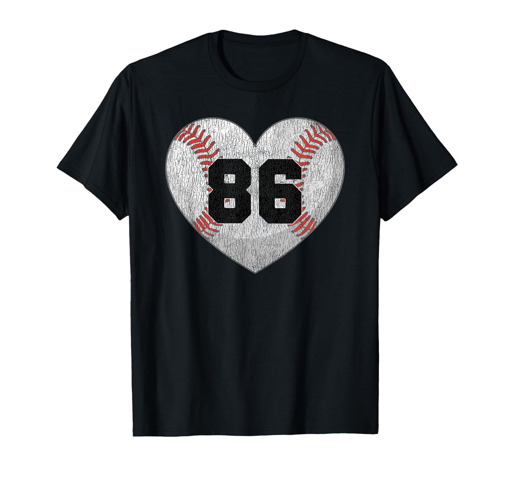 Baseball Number 86 Distressed Heart T-Shirt - Novelty Apparel for Adults - T-Shirt, Sweatshirt, Hoodie