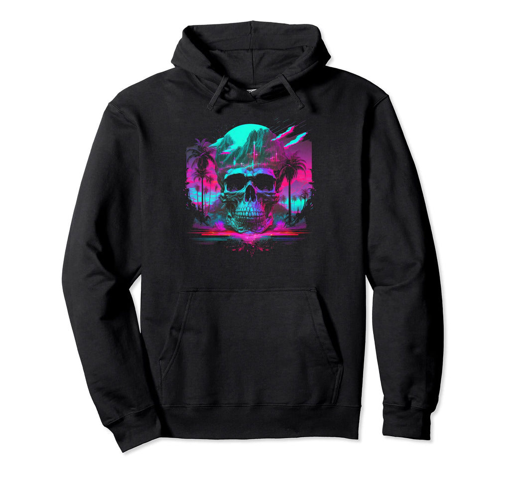 Skull Vaporwave Retrowave Aesthetic Hoodie - Graphic Print for Adults - T-Shirt, Sweatshirt, Hoodie