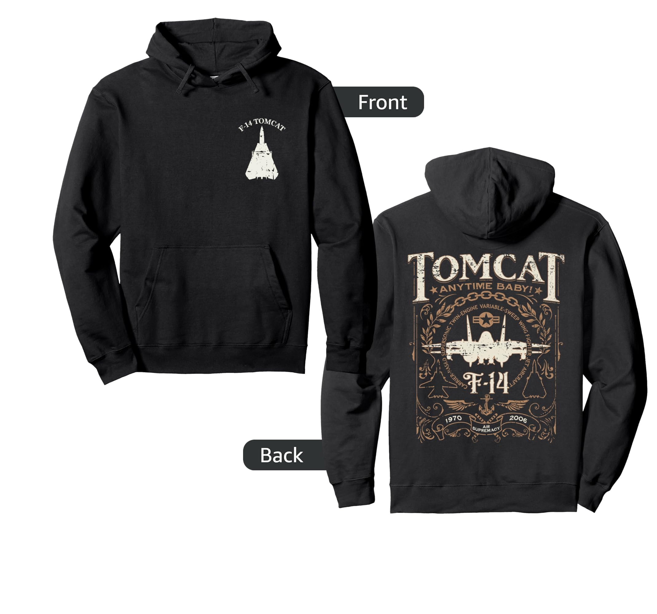 Distressed F 14 Tomcat Military Hoodie - Casual Everyday Wear Unisex - T-Shirt, Sweatshirt, Hoodie