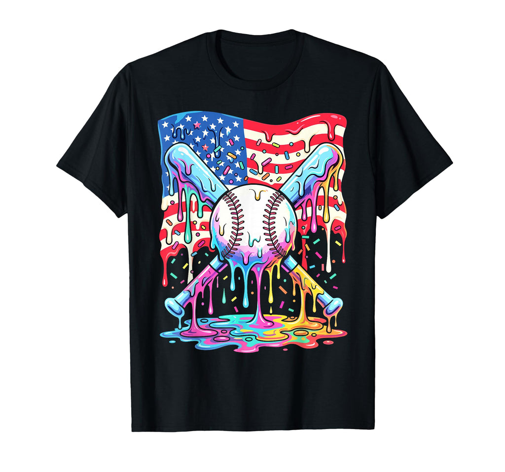 Baseball American Flag Patriotic T-Shirt - Fun Novelty Design for Adults - T-Shirt, Sweatshirt, Hoodie