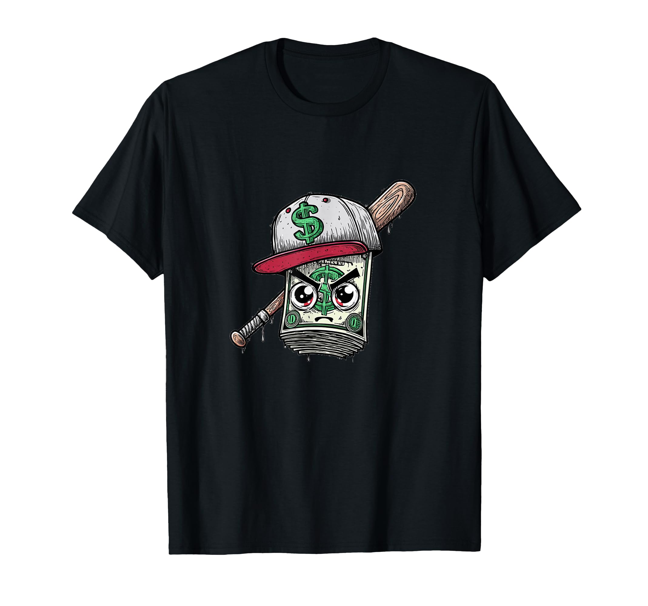 Funny Dollar Bill As Baseball Player T-Shirt - Unique Graphic Men Women - T-Shirt, Sweatshirt, Hoodie
