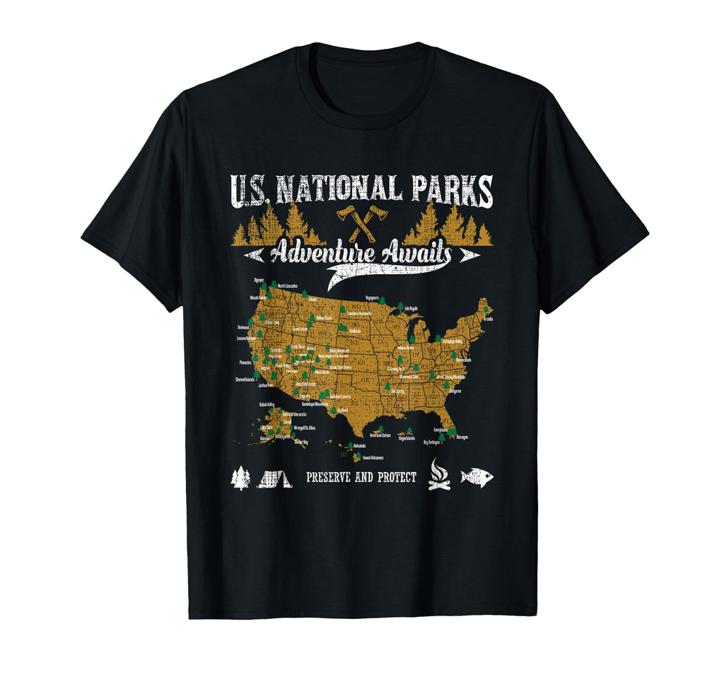 Us National Parks Adventure Awaits Hiking T-Shirt - Novelty Apparel Unisex - T-Shirt, Sweatshirt, Hoodie