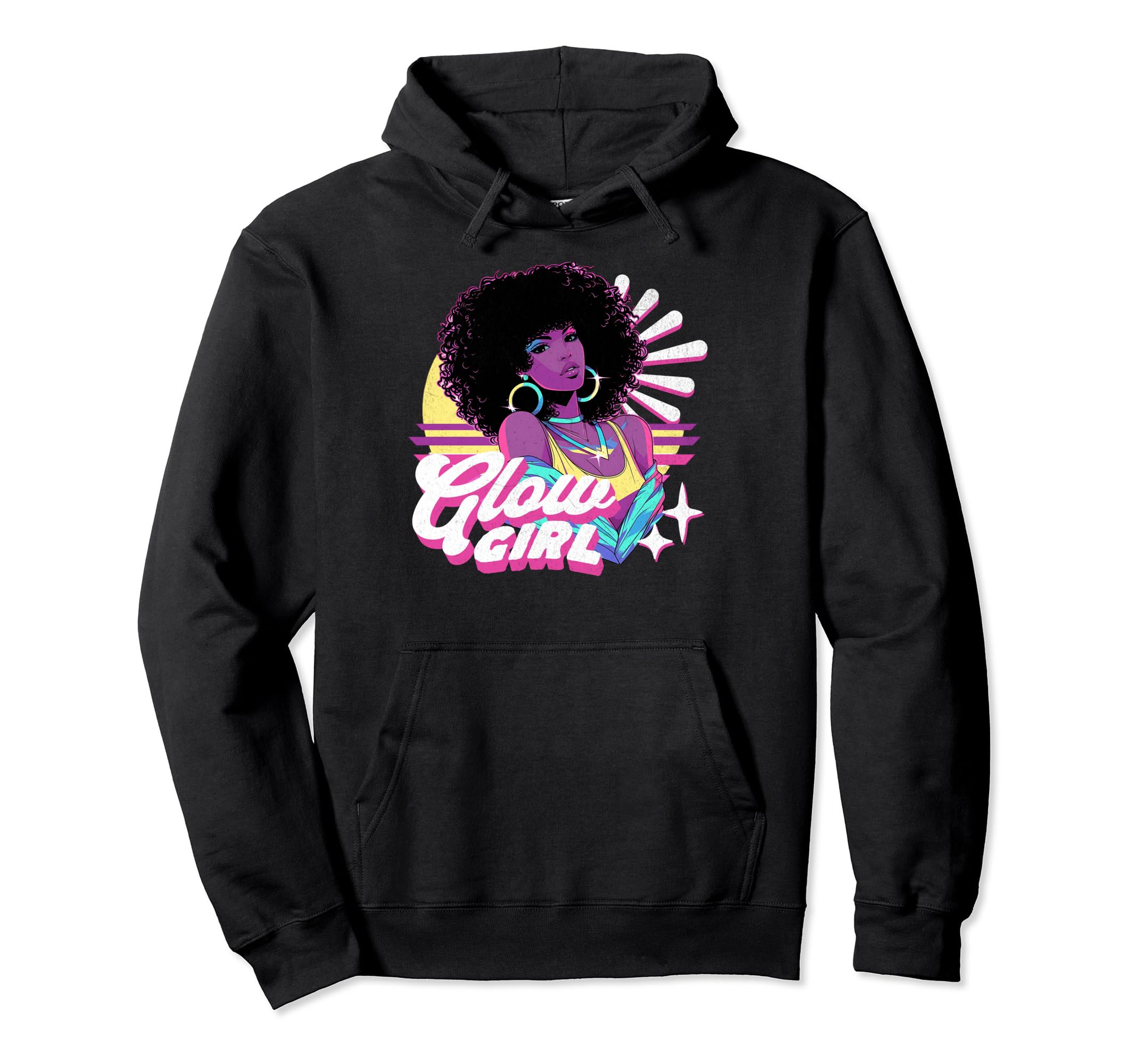 Glow Black Afro 80S 90S Vaporwave Hoodie - Streetwear Style Men Women - T-Shirt, Sweatshirt, Hoodie