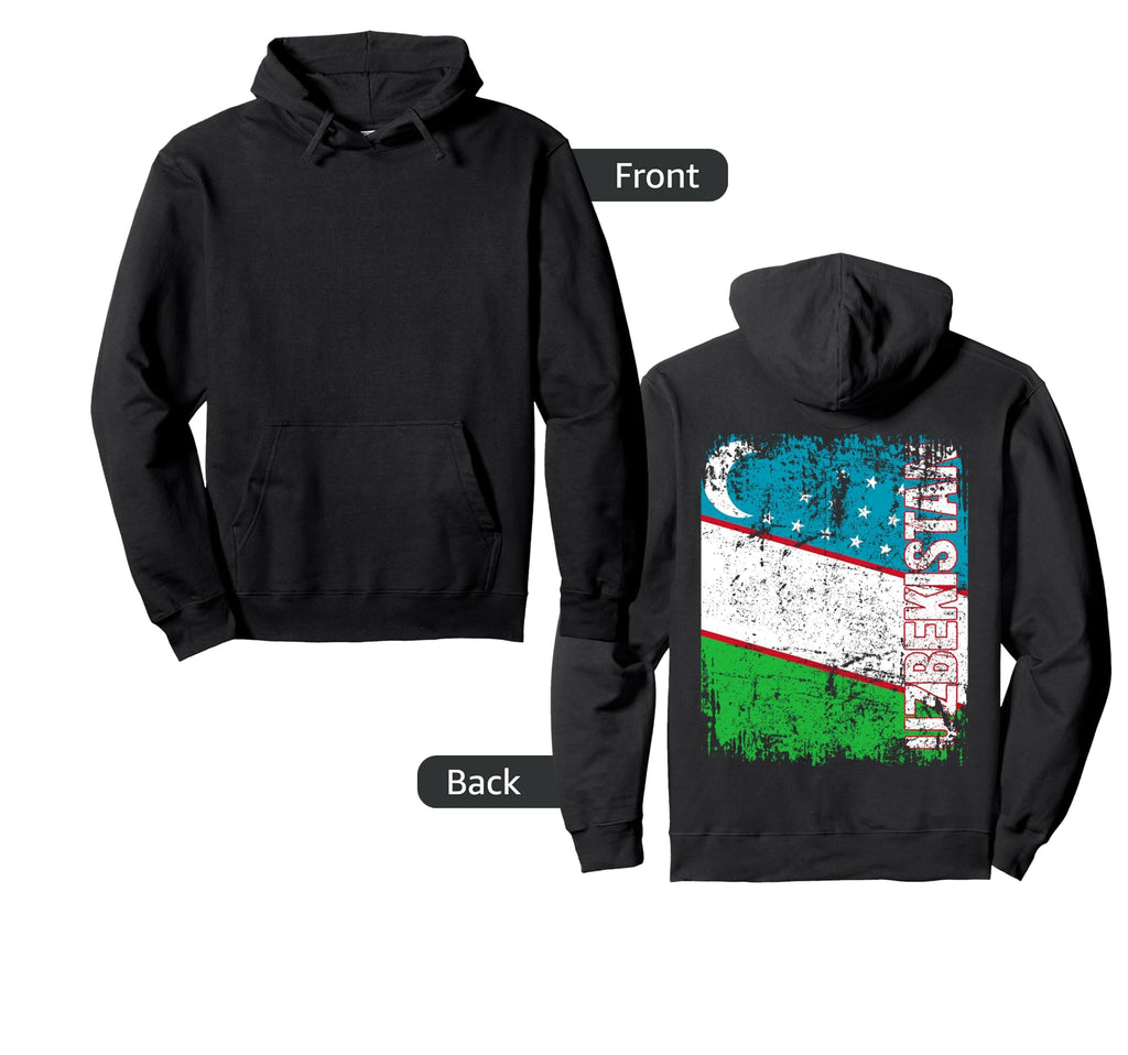 Uzbekistan Flag Distressed Hoodie - Fun Novelty Design for Adults - T-Shirt, Sweatshirt, Hoodie