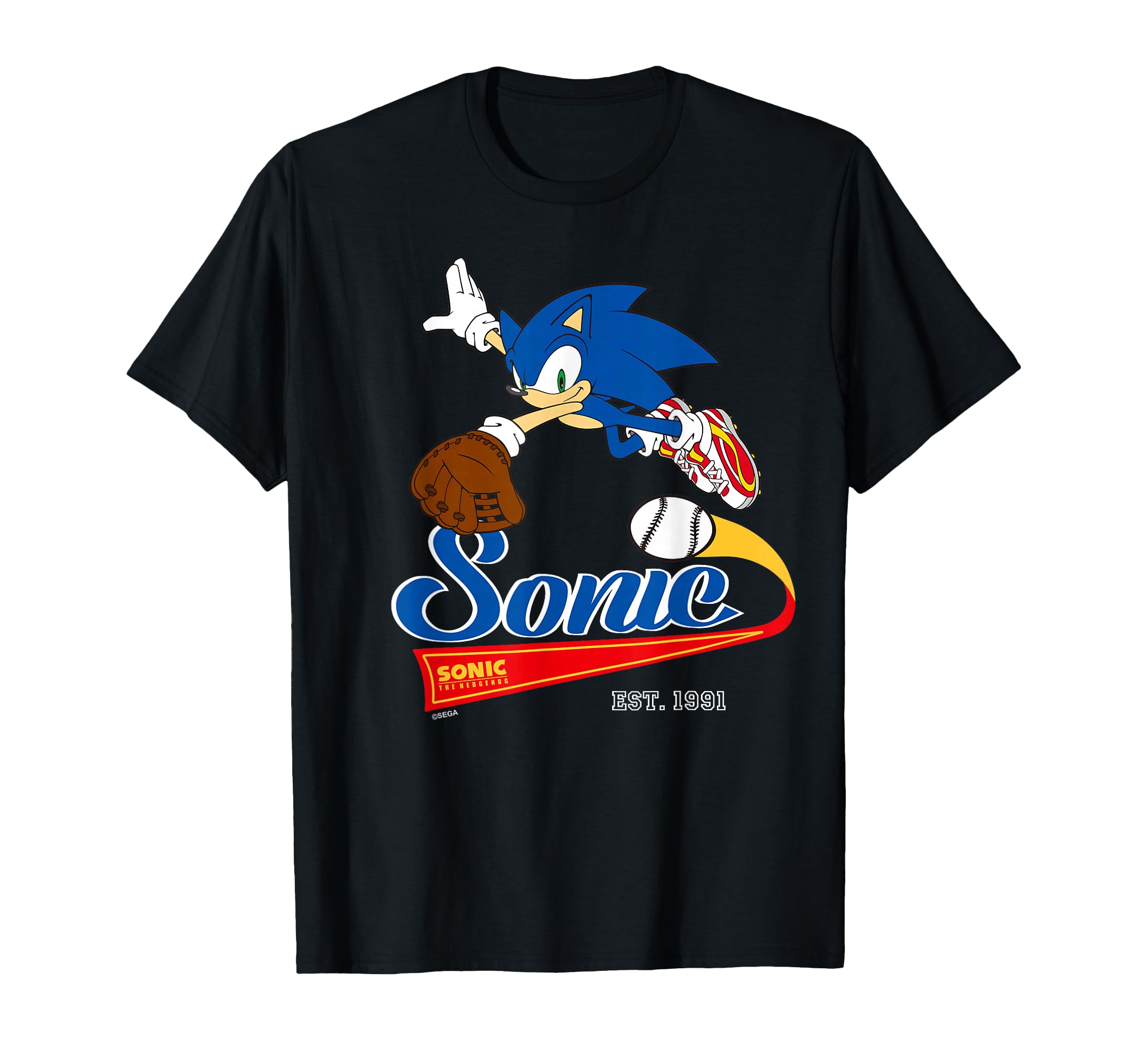 Sonic Hedgehog Sonic Baseball Est 1991 T-Shirt - Unique Graphic for Adults - T-Shirt, Sweatshirt, Hoodie