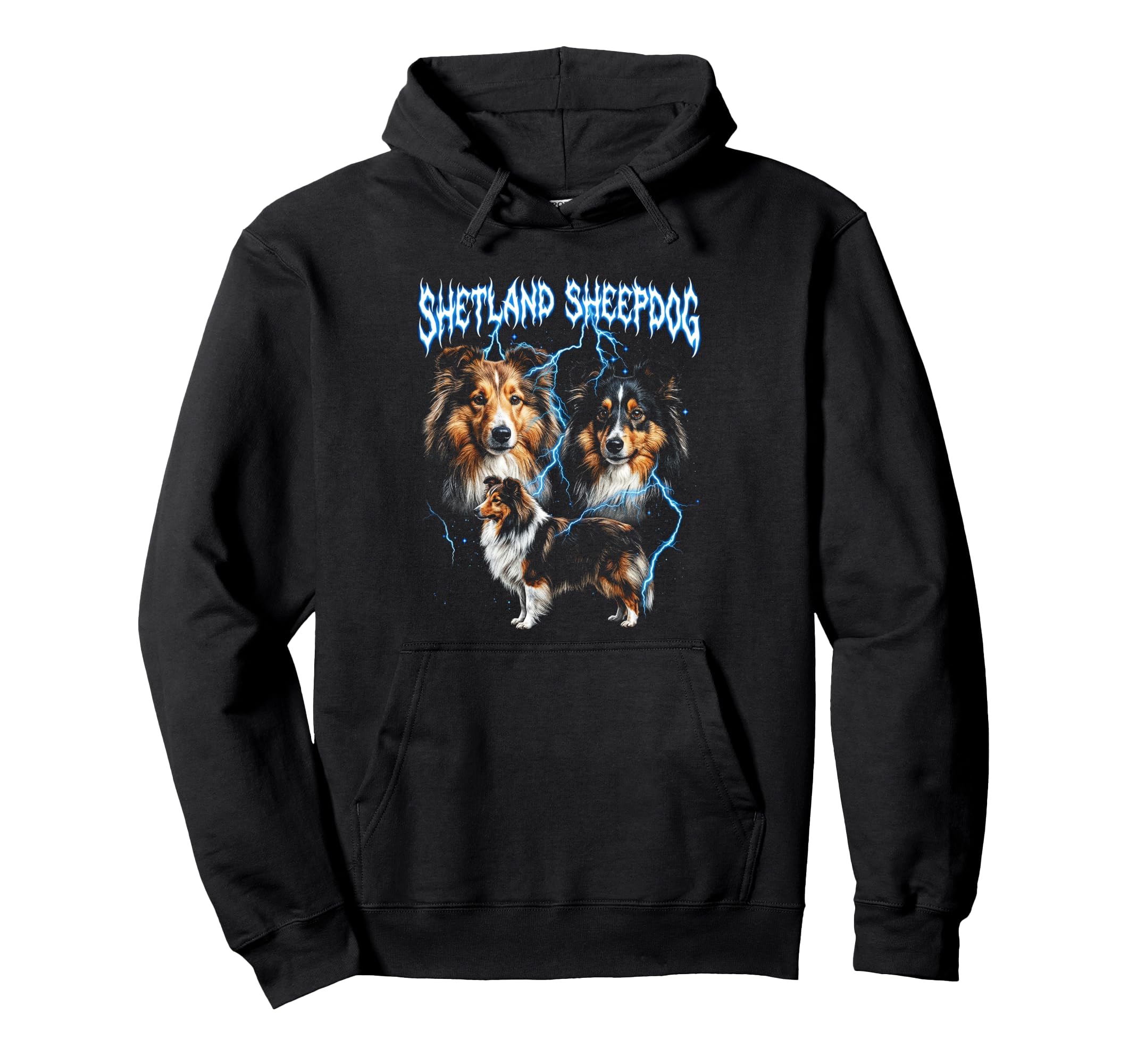 Shetland Sheepdog 90S Heavy Metal Dog Hoodie - Aesthetic Graphic Men Women - T-Shirt, Sweatshirt, Hoodie