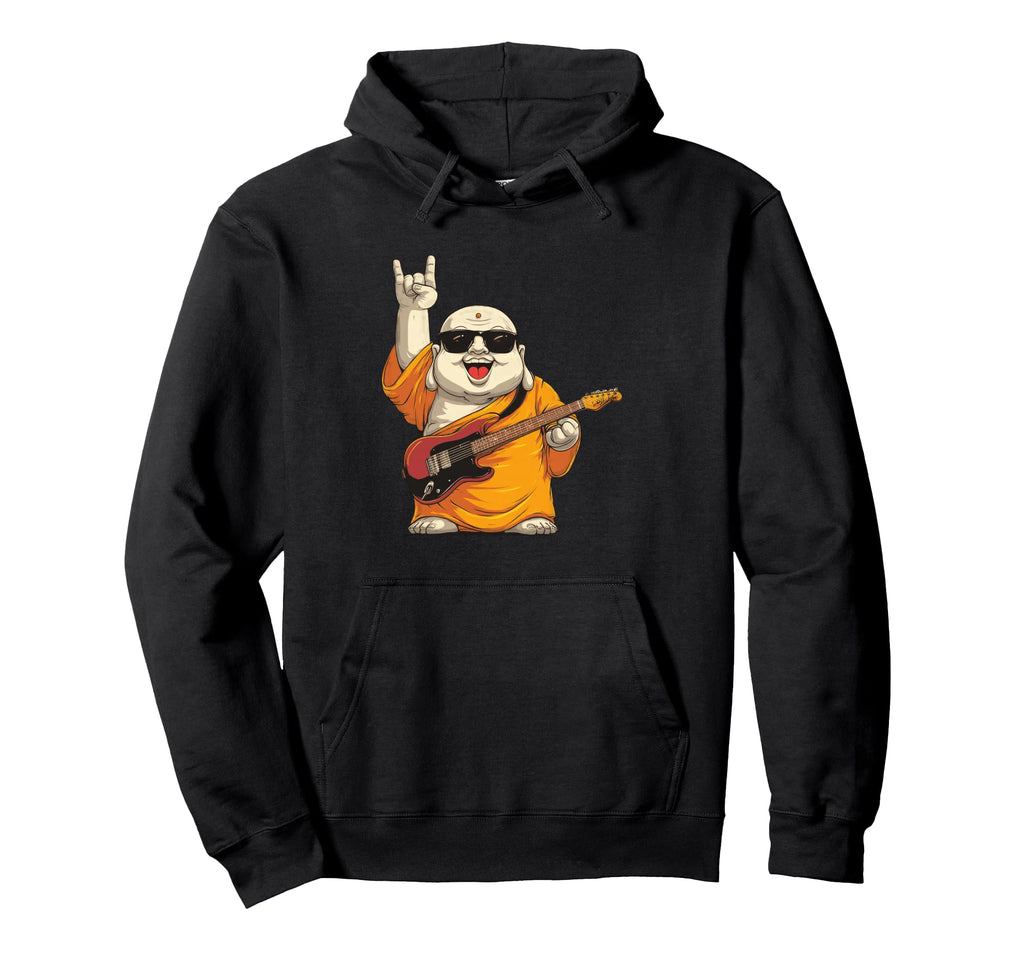 Funny Monk Guitar Player Rock Music Hoodie - Aesthetic Graphic Unisex - T-Shirt, Sweatshirt, Hoodie