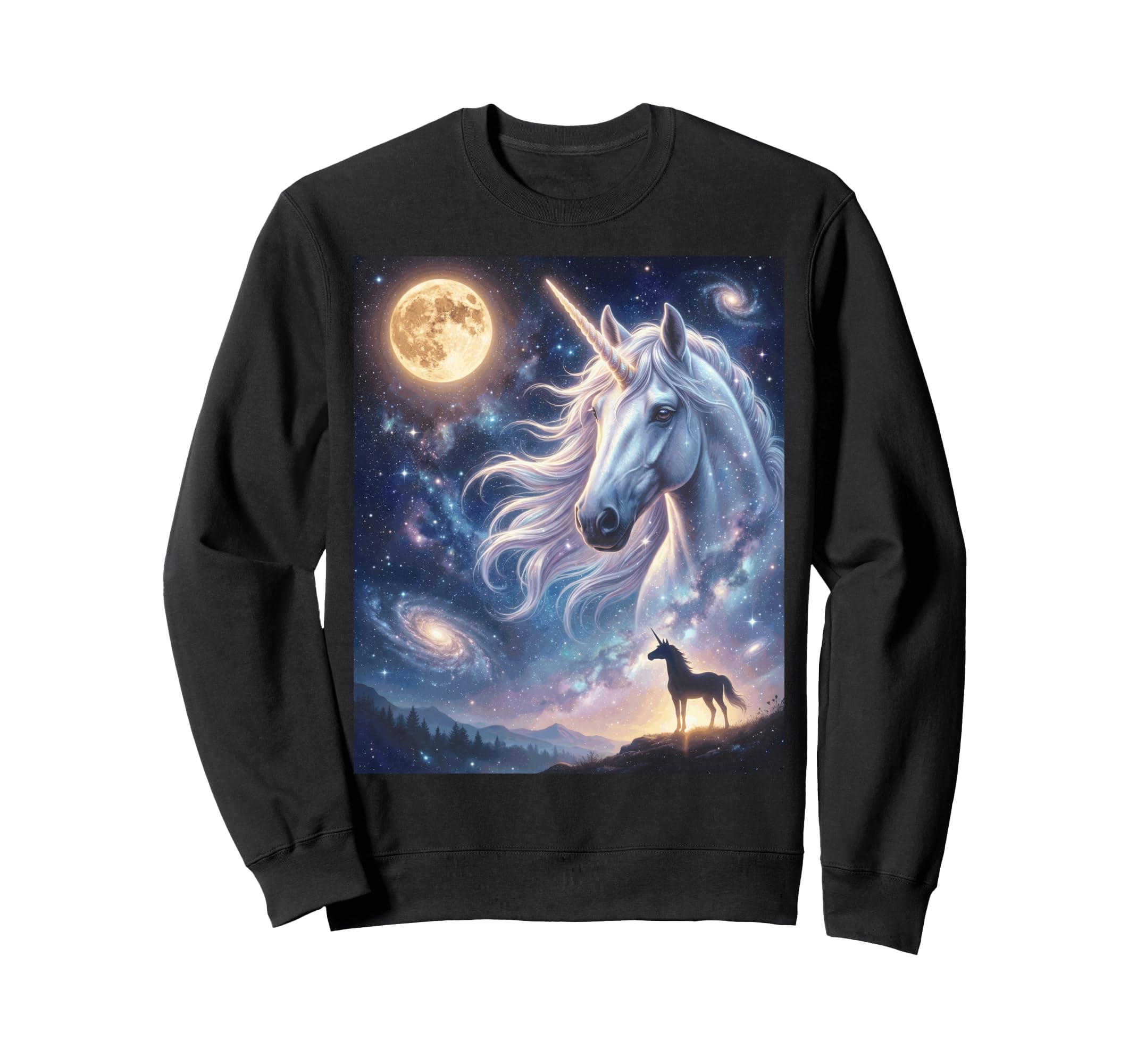 Unicorn Art Celestial Moon Galaxy Sweatshirt - Custom Art Print Men Women - T-Shirt, Sweatshirt, Hoodie
