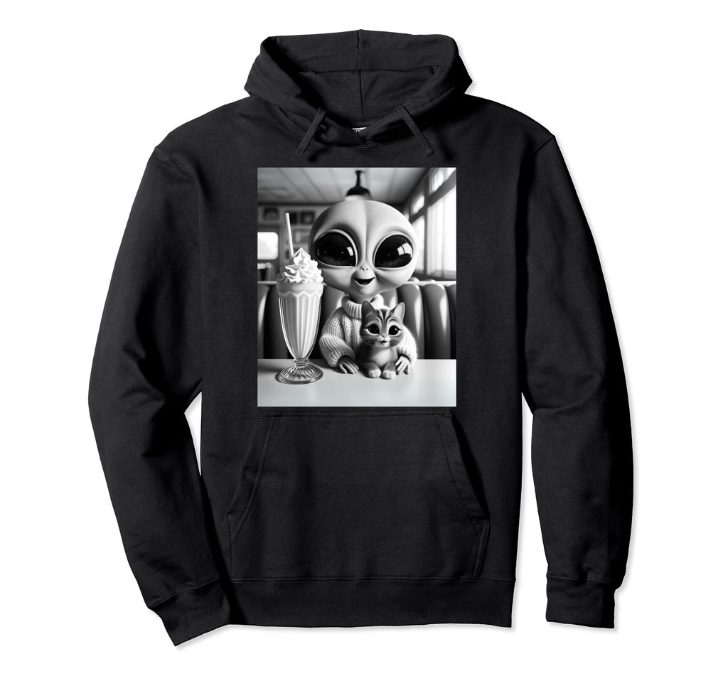 Alien Cat Kitten Selfie Photo Hoodie - Casual Everyday Wear Men Women - T-Shirt, Sweatshirt, Hoodie