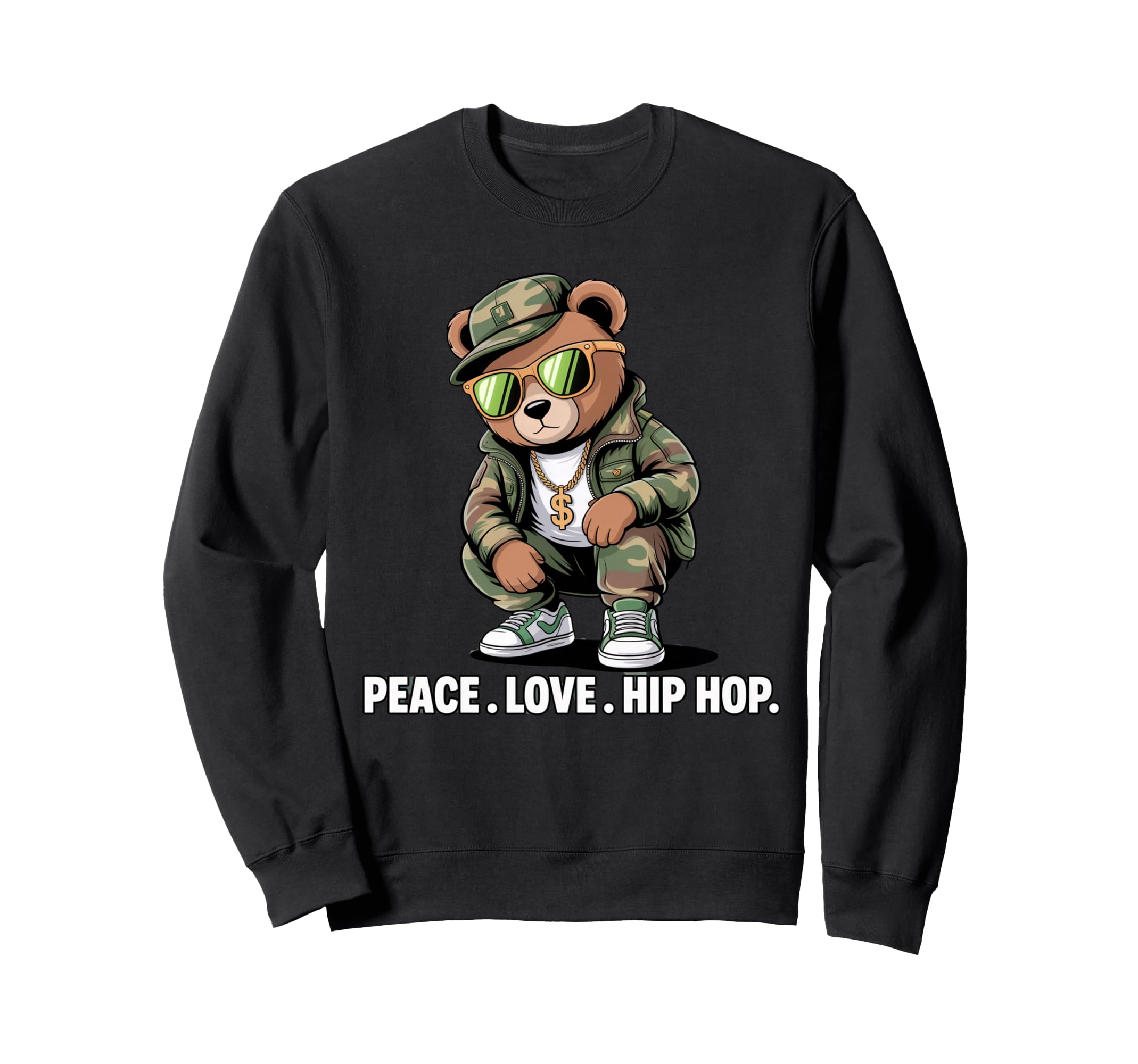 Camouflage Rapper Teddy Bear Camo Sweatshirt - Unique Graphic Men Women - T-Shirt, Sweatshirt, Hoodie