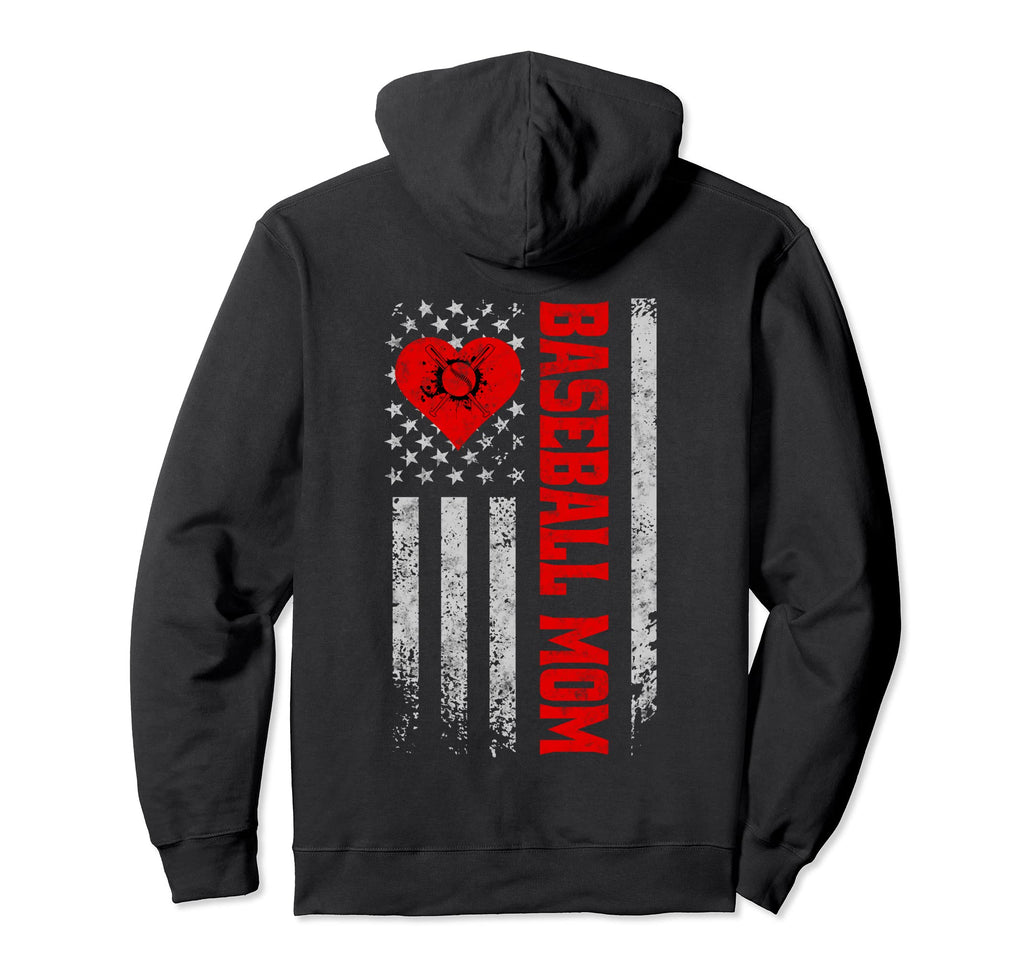 Baseball Mom American Flag Hoodie - Graphic Print for Adults - T-Shirt, Sweatshirt, Hoodie