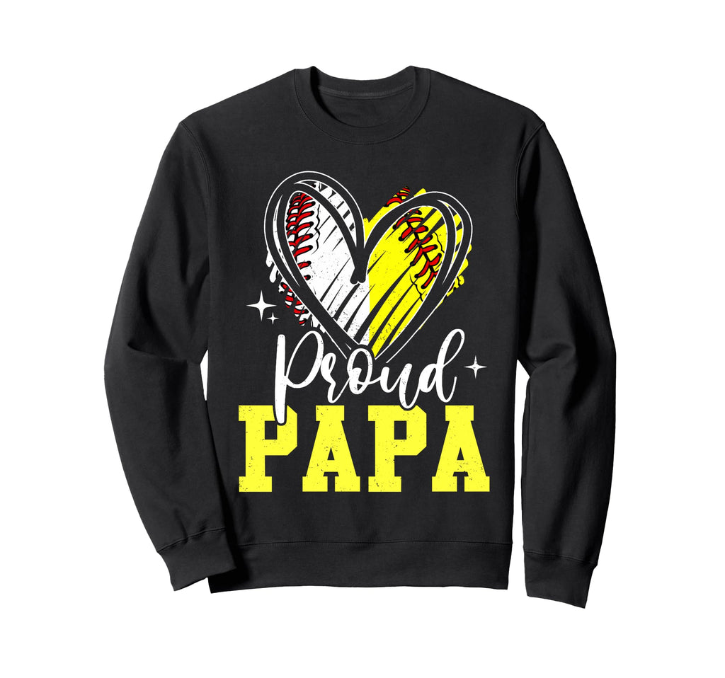 Proud Papa Baseball Softball Heart Sweatshirt - Graphic Print for Adults - T-Shirt, Sweatshirt, Hoodie