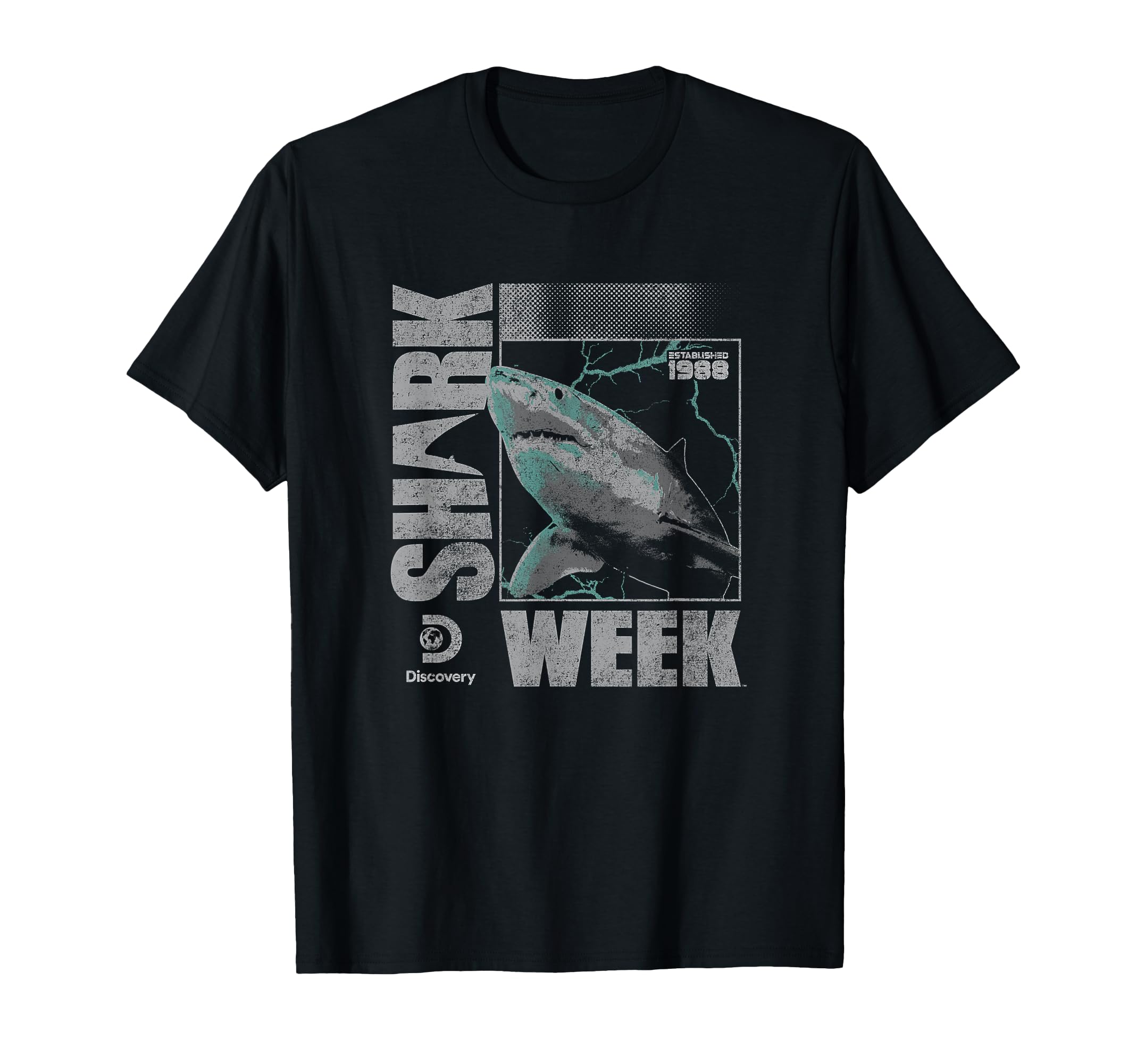 Shark Week Neon Lightning Glitch T-Shirt - Novelty Apparel for Adults - T-Shirt, Sweatshirt, Hoodie