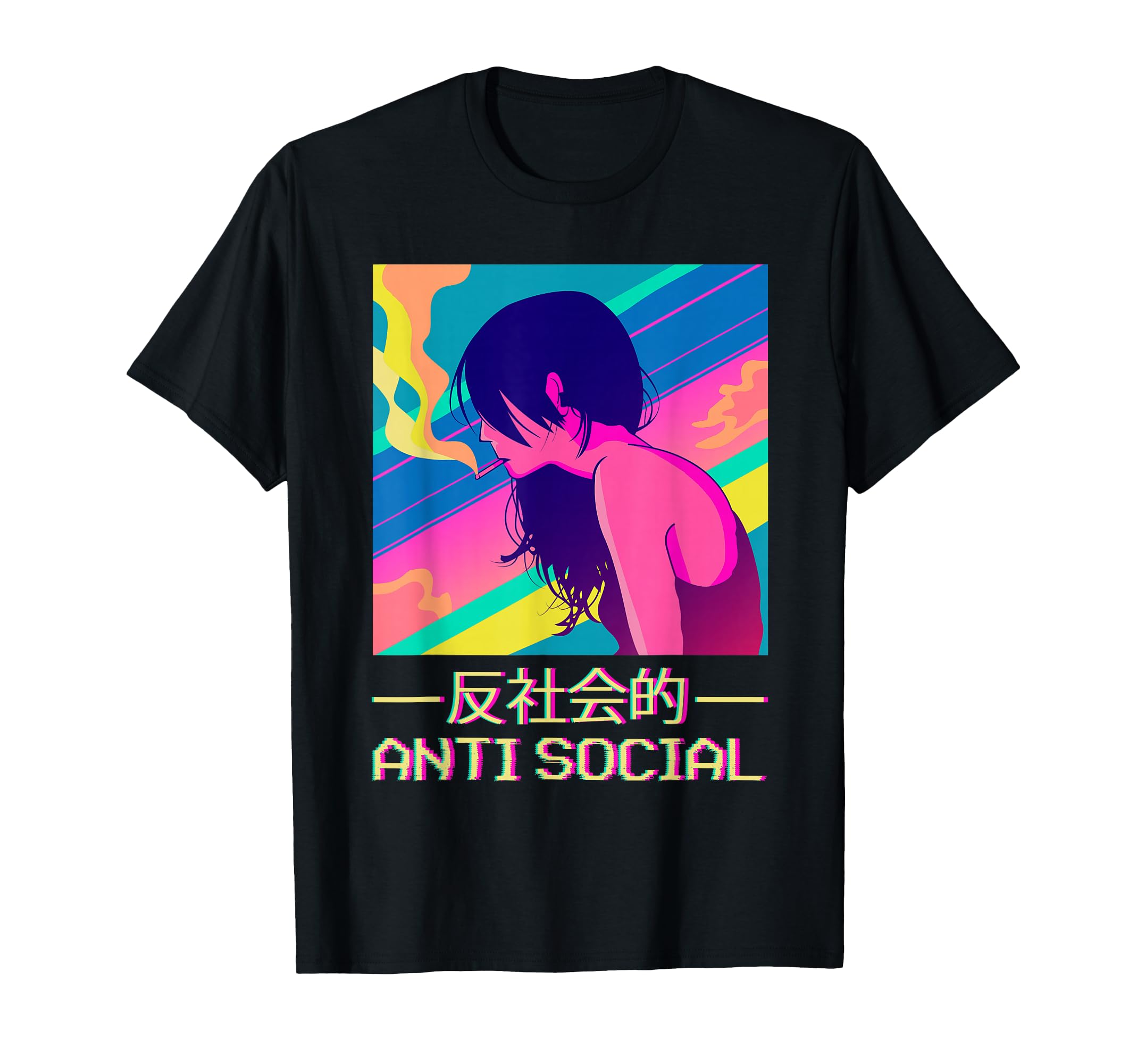 Anti Social Smoking Anime Japanese T-Shirt - Minimalist Print Unisex - T-Shirt, Sweatshirt, Hoodie