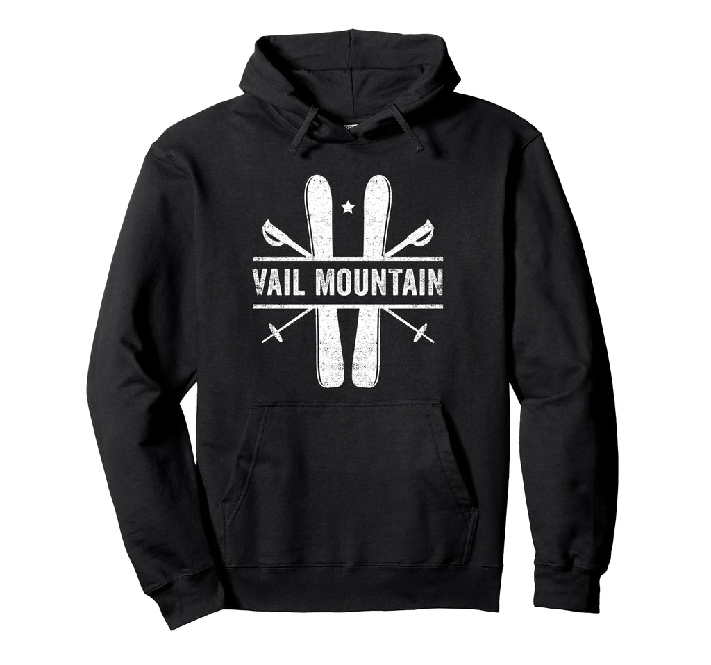 Vail Mountain Skier Distressed Vail Mountain Hoodie - Trendy Graphic Unisex - T-Shirt, Sweatshirt, Hoodie