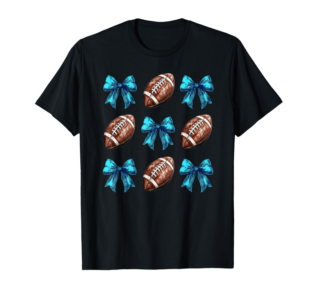 Football Coquette Bow Cheer Mom Blue T-Shirt - Aesthetic Graphic Unisex - T-Shirt, Sweatshirt, Hoodie