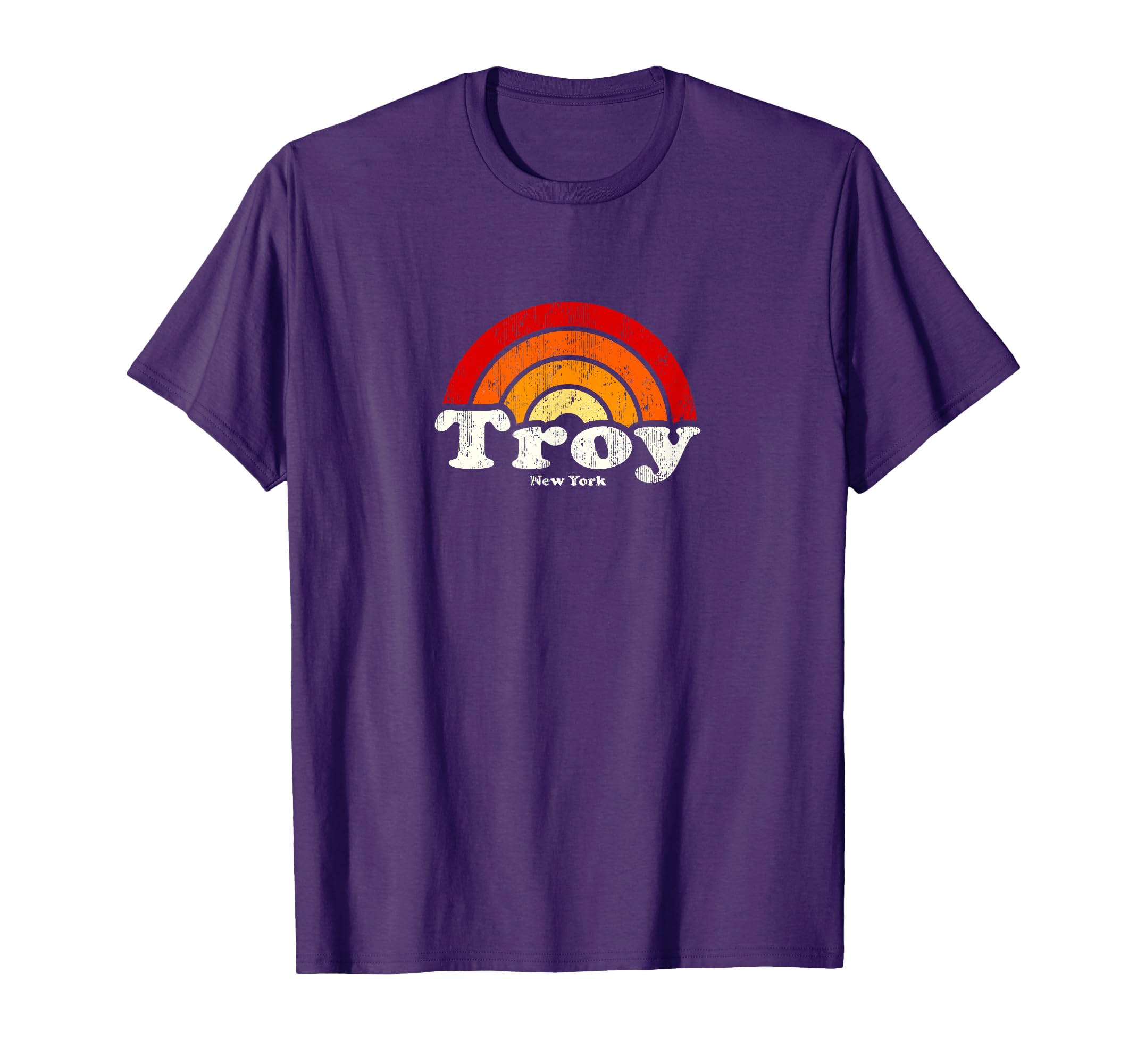 Troy New York Ny 70S Rainbow T-Shirt - Fun Novelty Design for Adults - T-Shirt, Sweatshirt, Hoodie