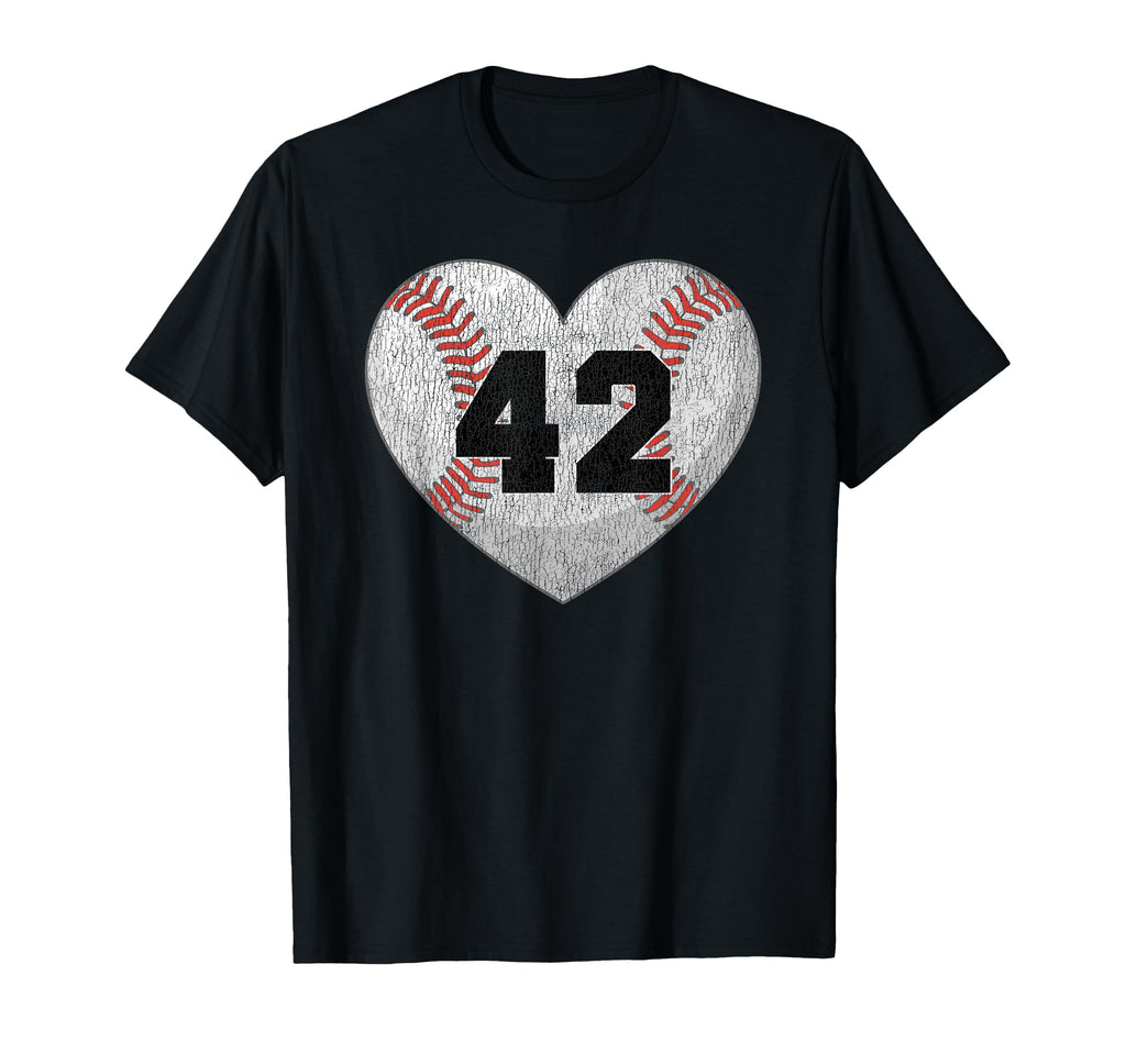 Baseball Number 42 Distressed Heart T-Shirt - Streetwear Style for Adults - T-Shirt, Sweatshirt, Hoodie