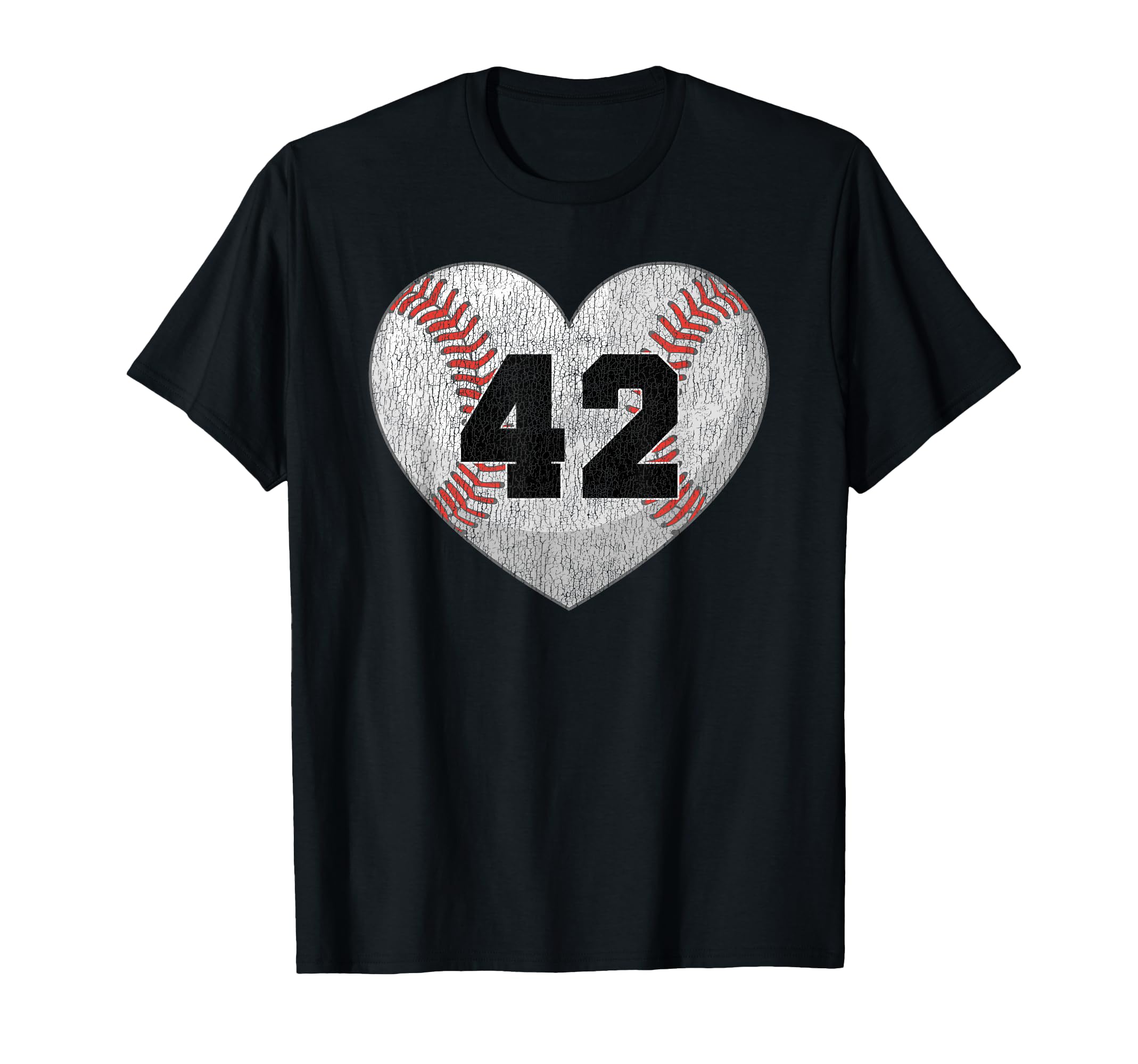 Baseball Number 42 Distressed Heart T-Shirt - Streetwear Style for Adults - T-Shirt, Sweatshirt, Hoodie