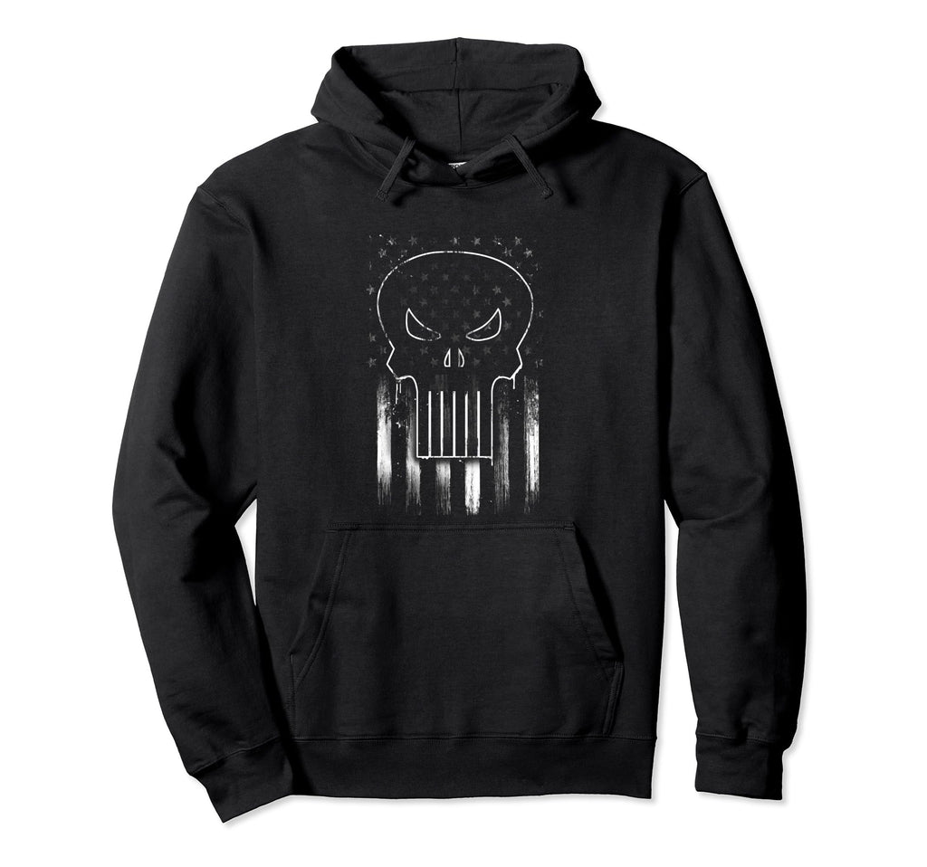 Marvel Punisher Distressed Flag Hoodie - Casual Everyday Wear for Adults - T-Shirt, Sweatshirt, Hoodie