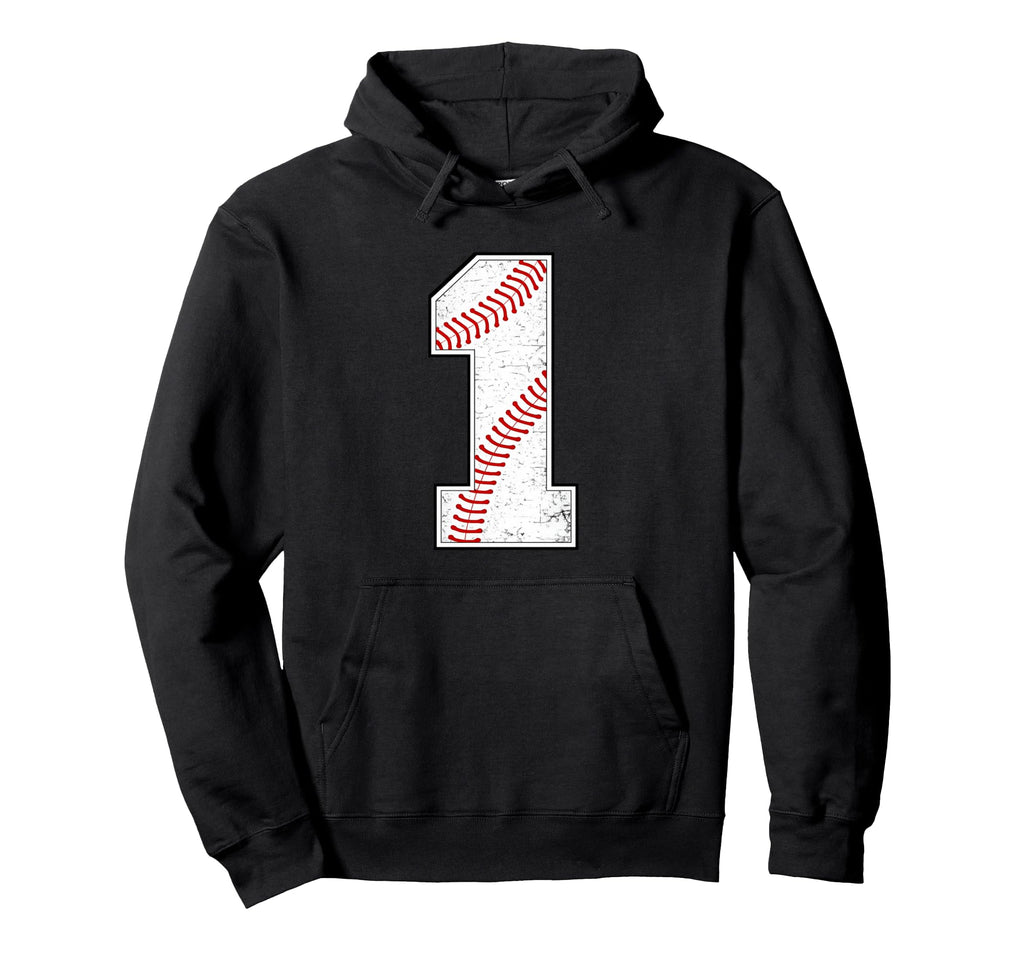 Baseball Jersey Number 1 Distressed Hoodie - Unique Graphic Men Women - T-Shirt, Sweatshirt, Hoodie