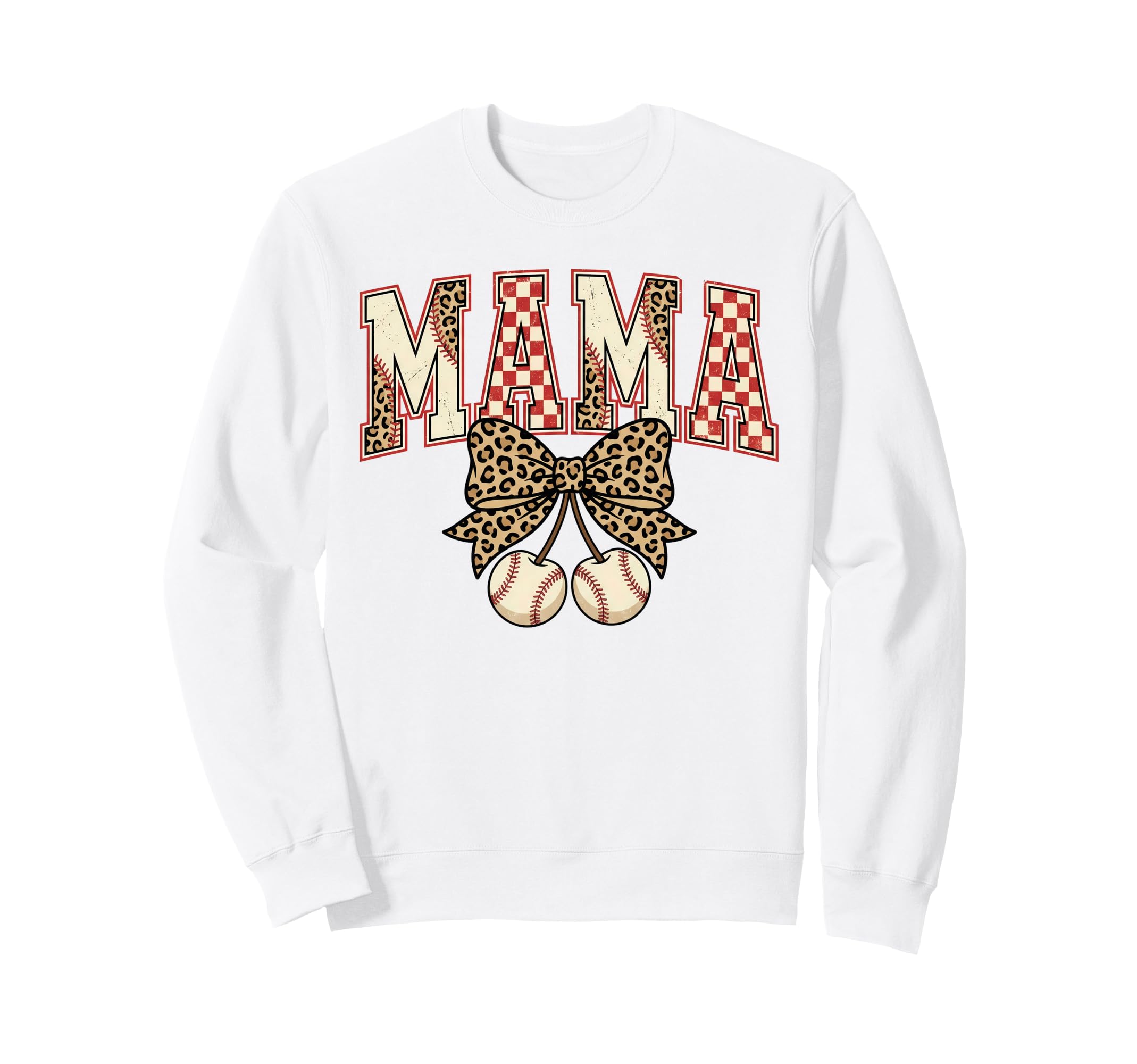 Baseball Mom Leopard Bow Checkered Sweatshirt - Aesthetic Graphic Unisex - T-Shirt, Sweatshirt, Hoodie