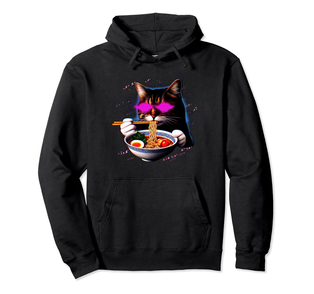 Ramen Cat Vaporwave Japanese Hoodie - Custom Art Print for Adults - T-Shirt, Sweatshirt, Hoodie