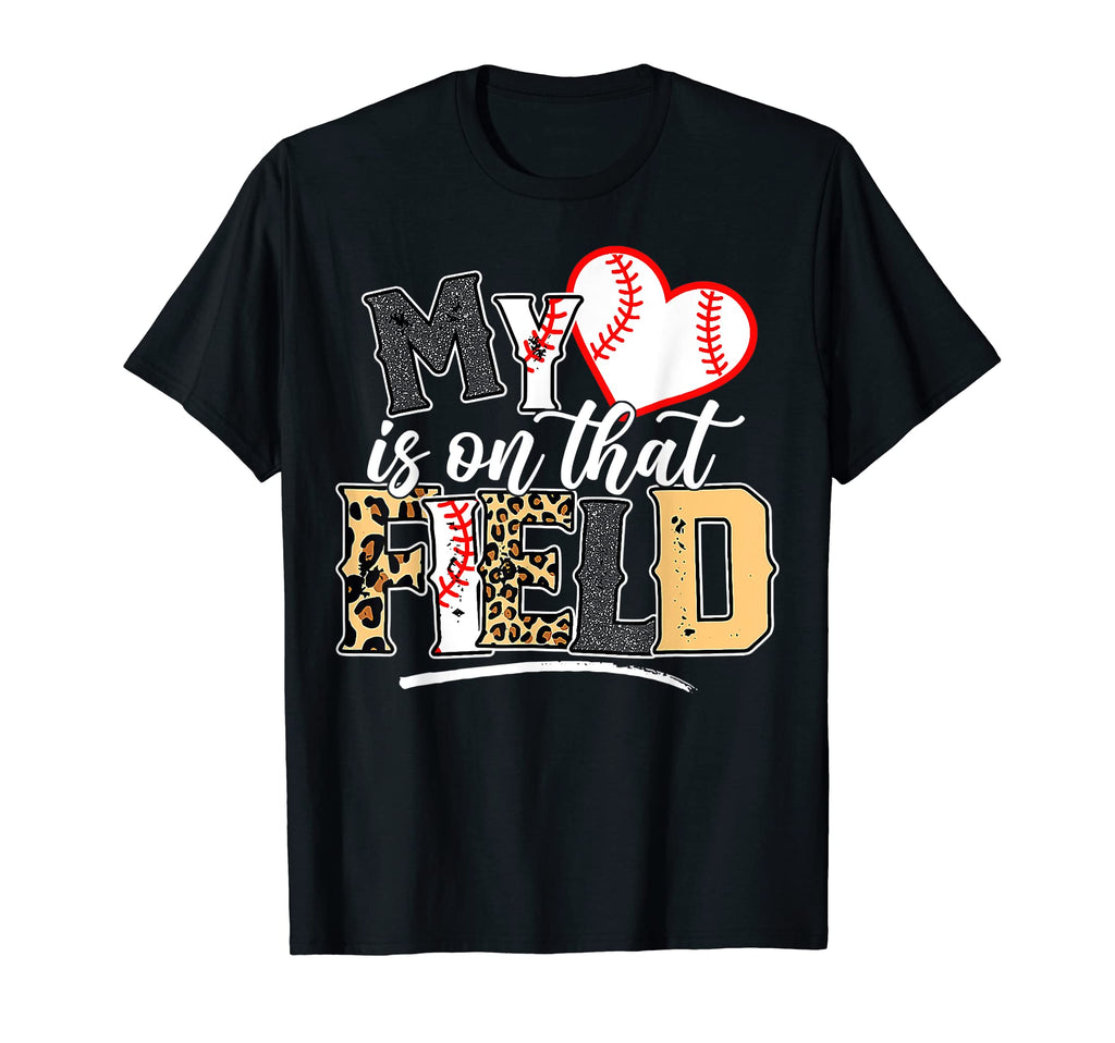 Leopard Softball Mom My Heart Is That T-Shirt - Unique Graphic Unisex - T-Shirt, Sweatshirt, Hoodie