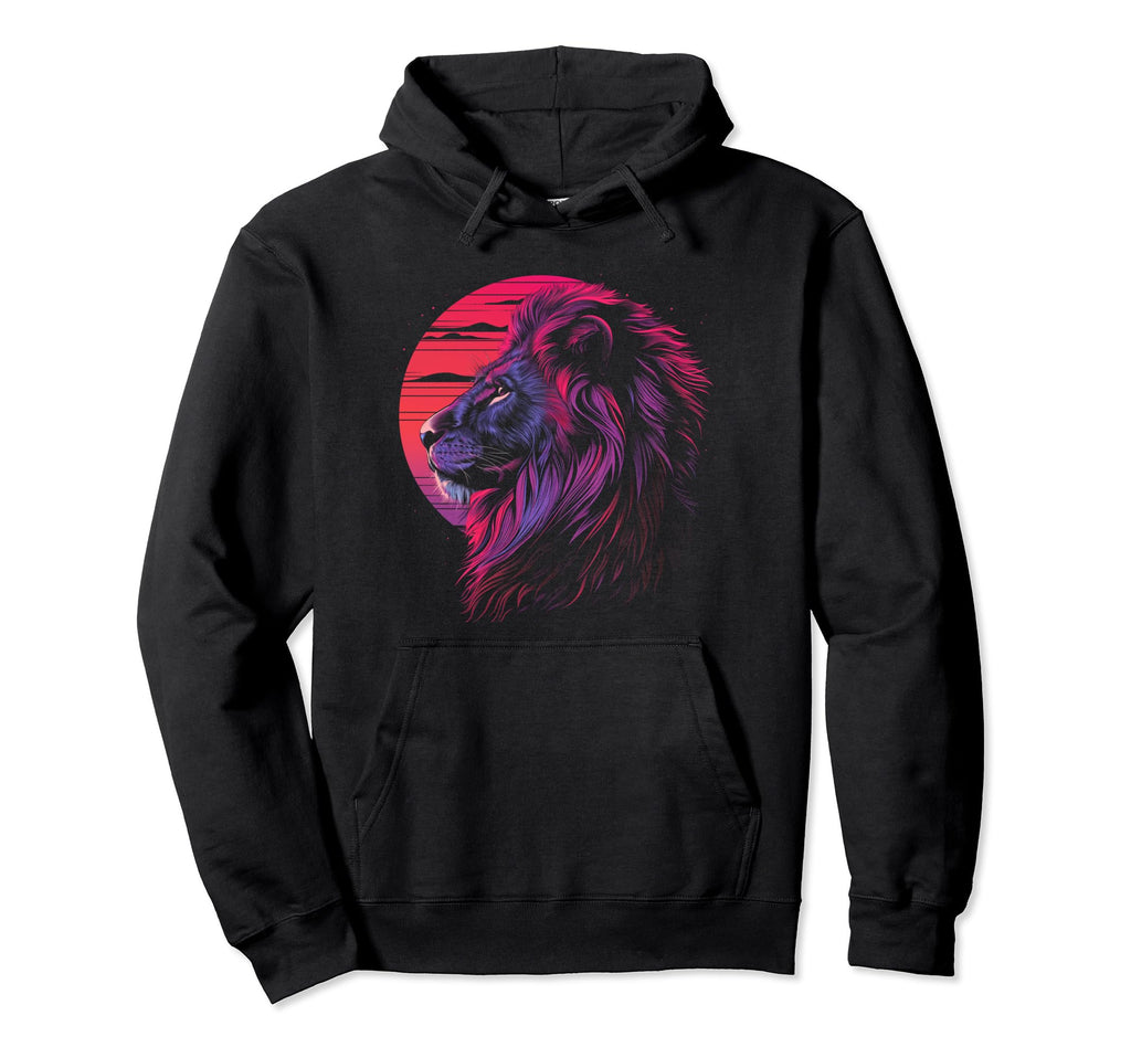 Lion Vaporwave Aesthetic Synthwave Hoodie - Custom Art Print for Adults - T-Shirt, Sweatshirt, Hoodie