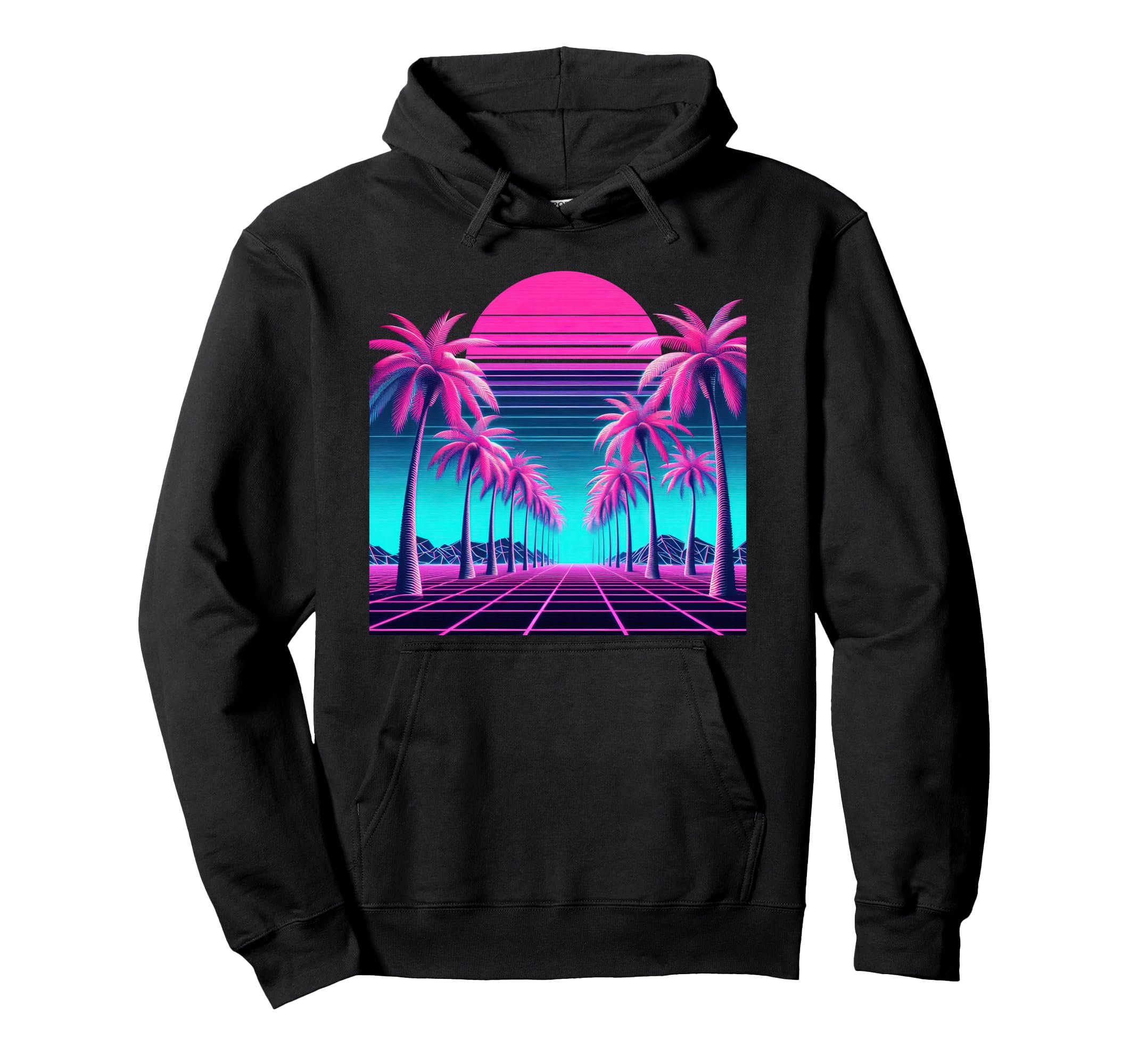 80S Vaporwave Synthwave Palm Tree Hoodie - Fun Novelty Design Men Women - T-Shirt, Sweatshirt, Hoodie