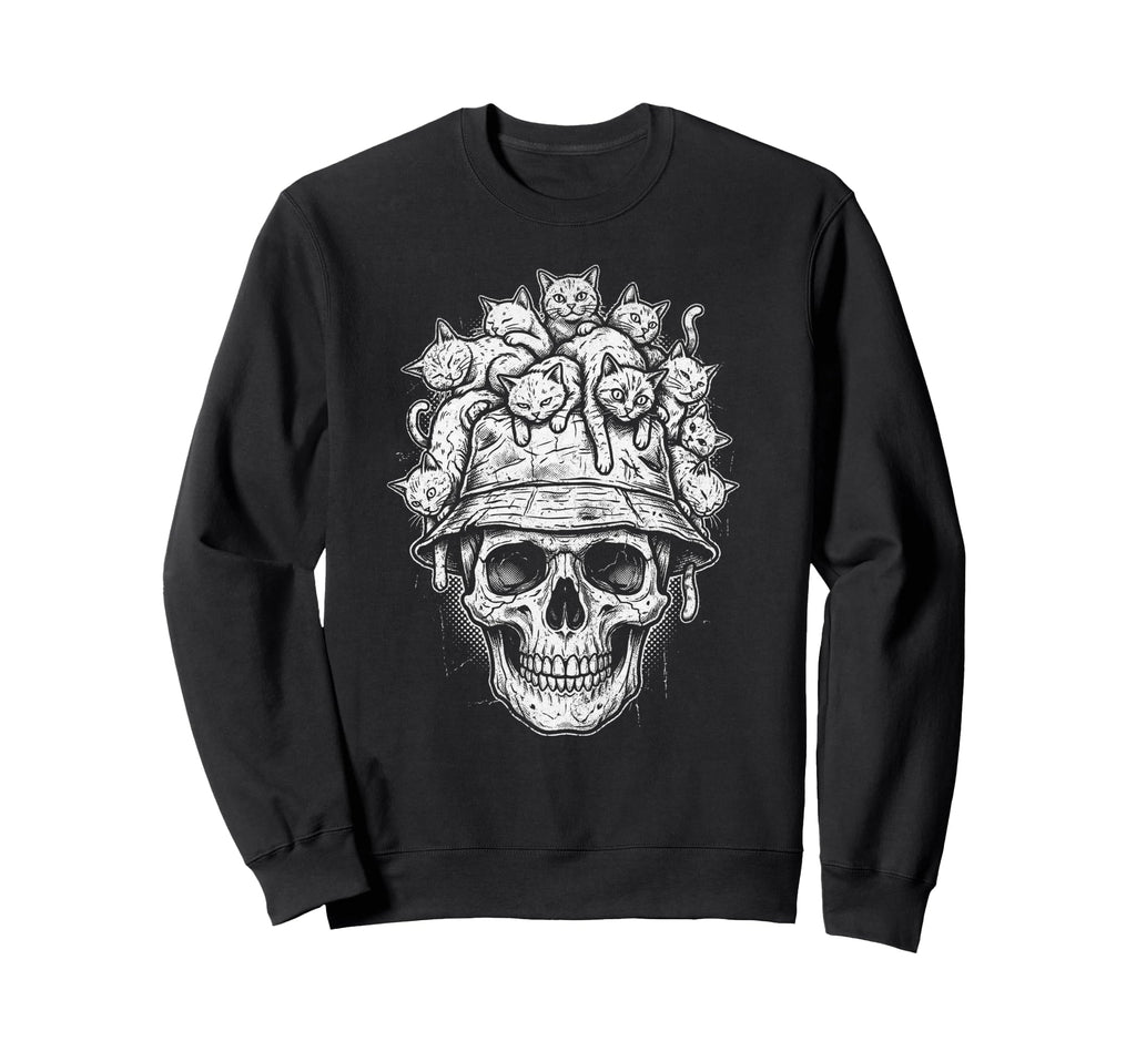 Skull Cat Skeleton Kitty Kitten Gothic Sweatshirt - Unique Graphic Unisex - T-Shirt, Sweatshirt, Hoodie
