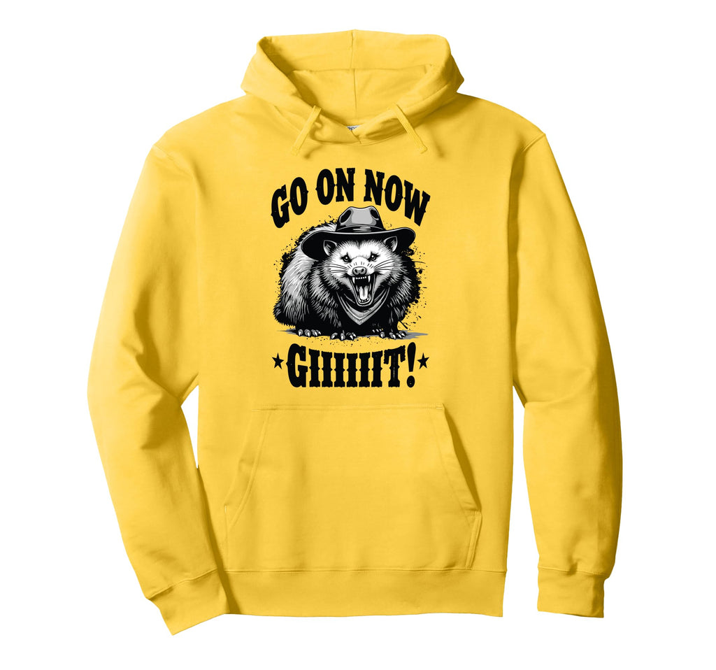 Cowboy Opossum Go Now Git Hoodie - Minimalist Print for Adults - T-Shirt, Sweatshirt, Hoodie