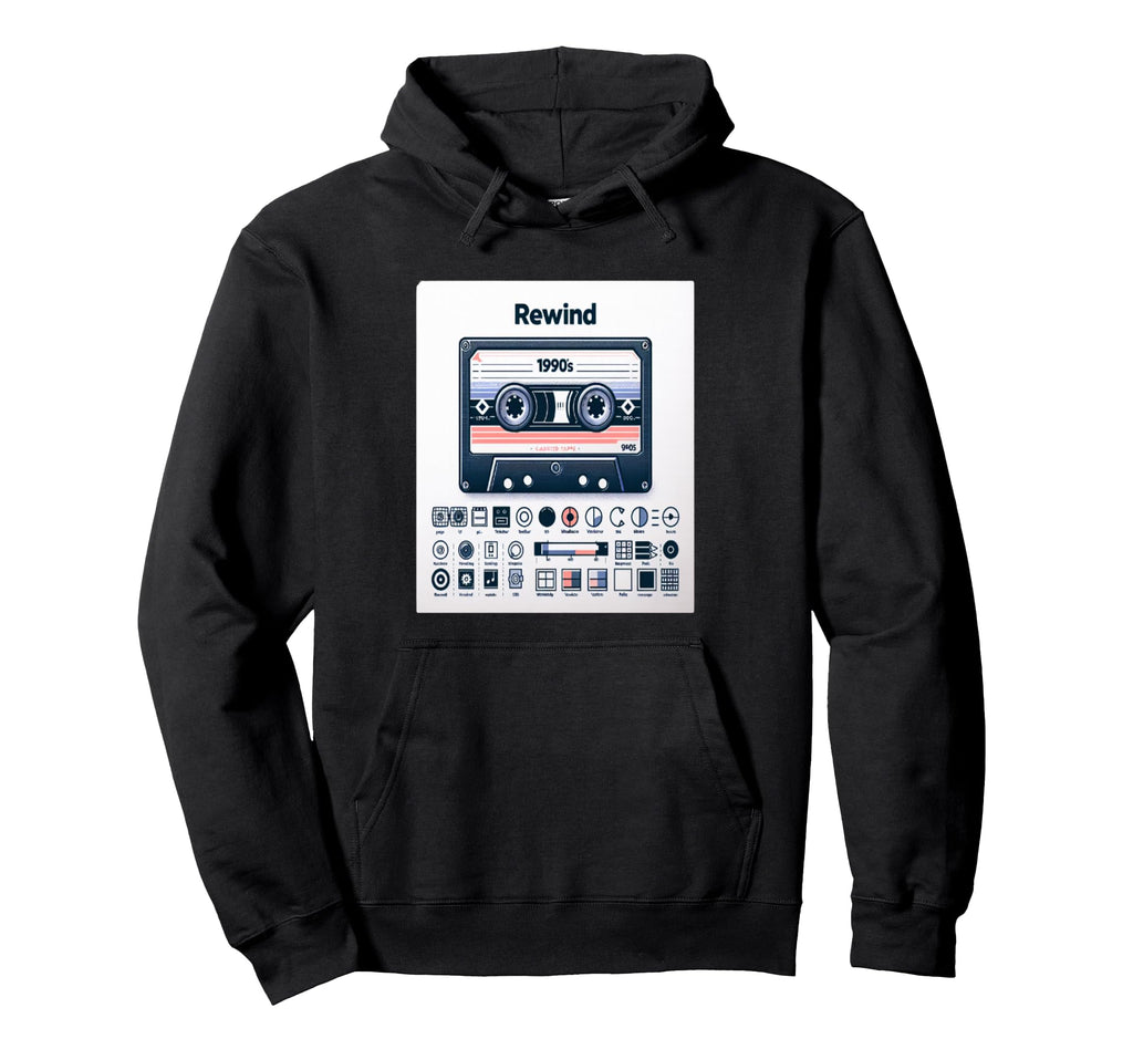 Rewind Cassette Tape 90S Music Hoodie - Minimalist Print for Adults - T-Shirt, Sweatshirt, Hoodie