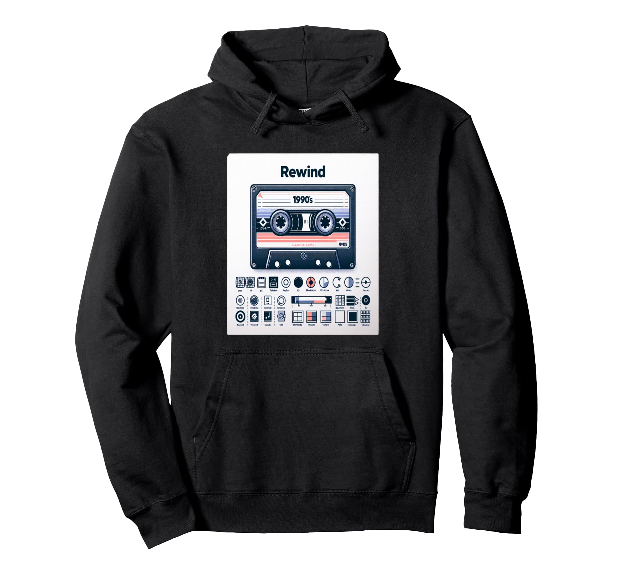 Rewind Cassette Tape 90S Music Hoodie - Minimalist Print for Adults - T-Shirt, Sweatshirt, Hoodie