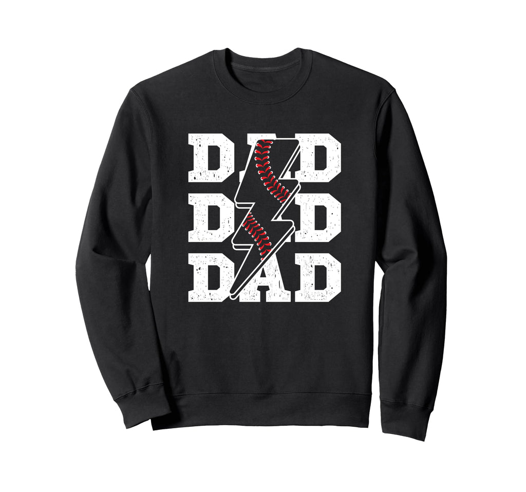 Baseball Dad Distressed Lightning Sweatshirt - Novelty Apparel Men Women - T-Shirt, Sweatshirt, Hoodie
