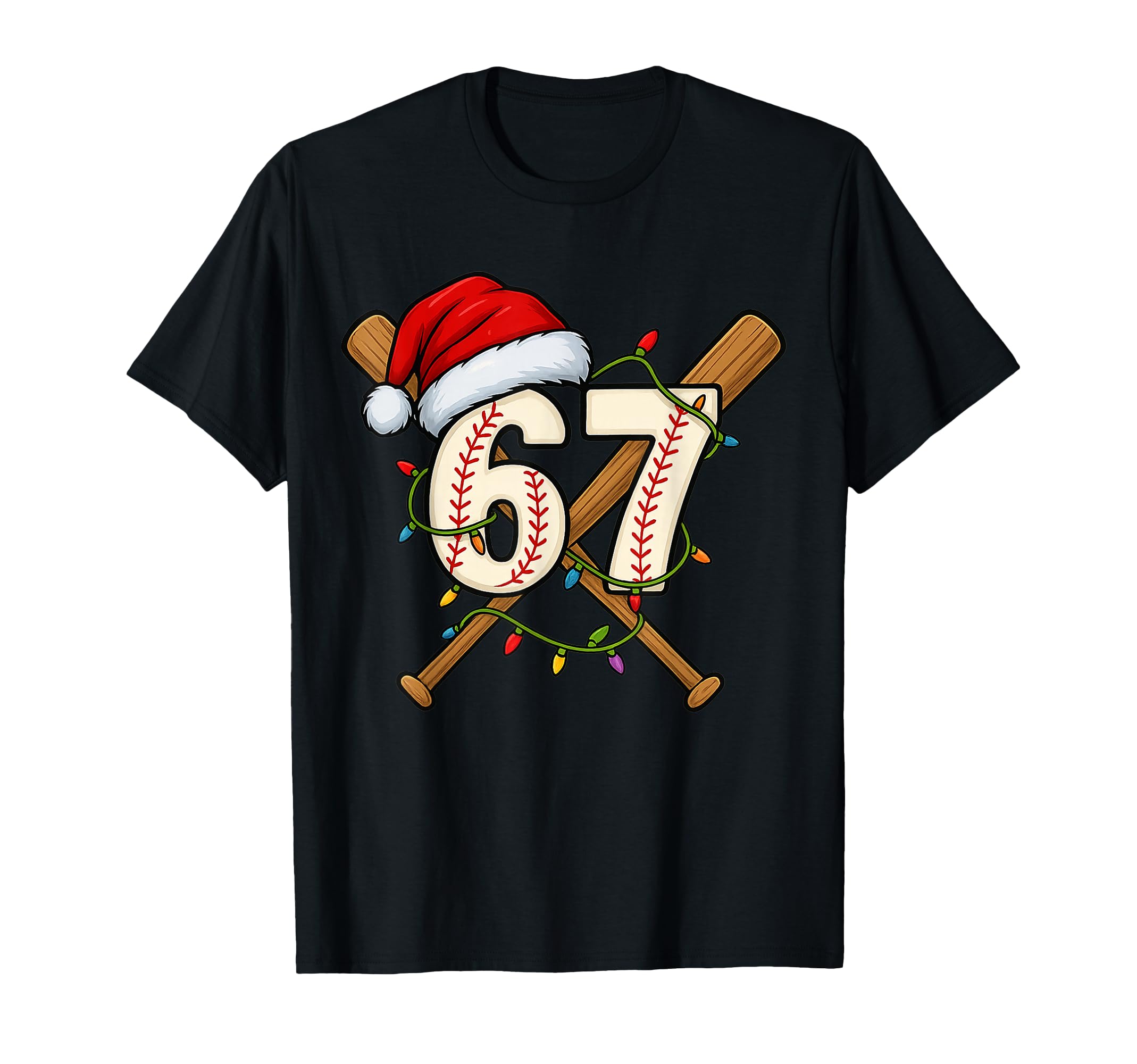 67 Baseball Lights Santa Hat Funny T-Shirt - Aesthetic Graphic Unisex - T-Shirt, Sweatshirt, Hoodie