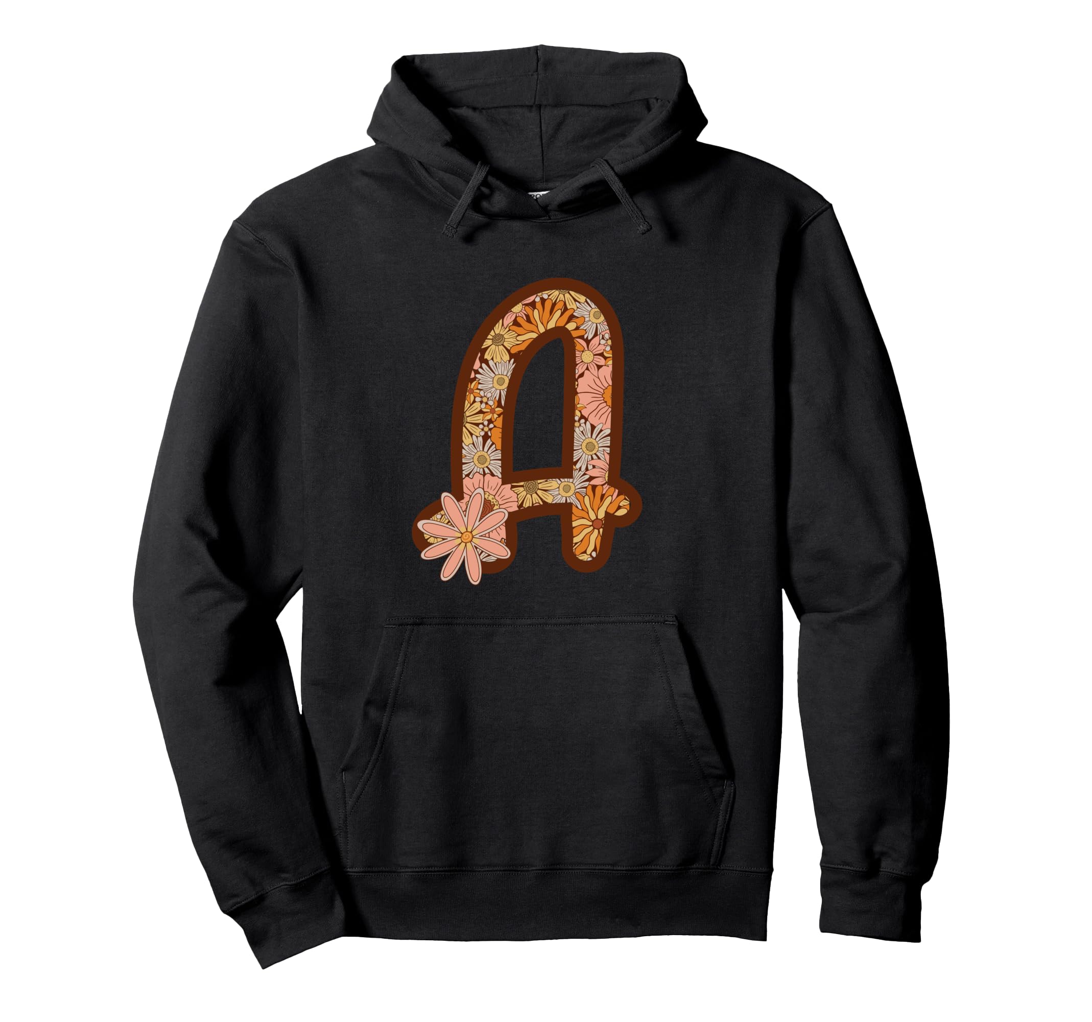 Boho Groovy Floral Letter Initial Hoodie - Graphic Print Men Women - T-Shirt, Sweatshirt, Hoodie