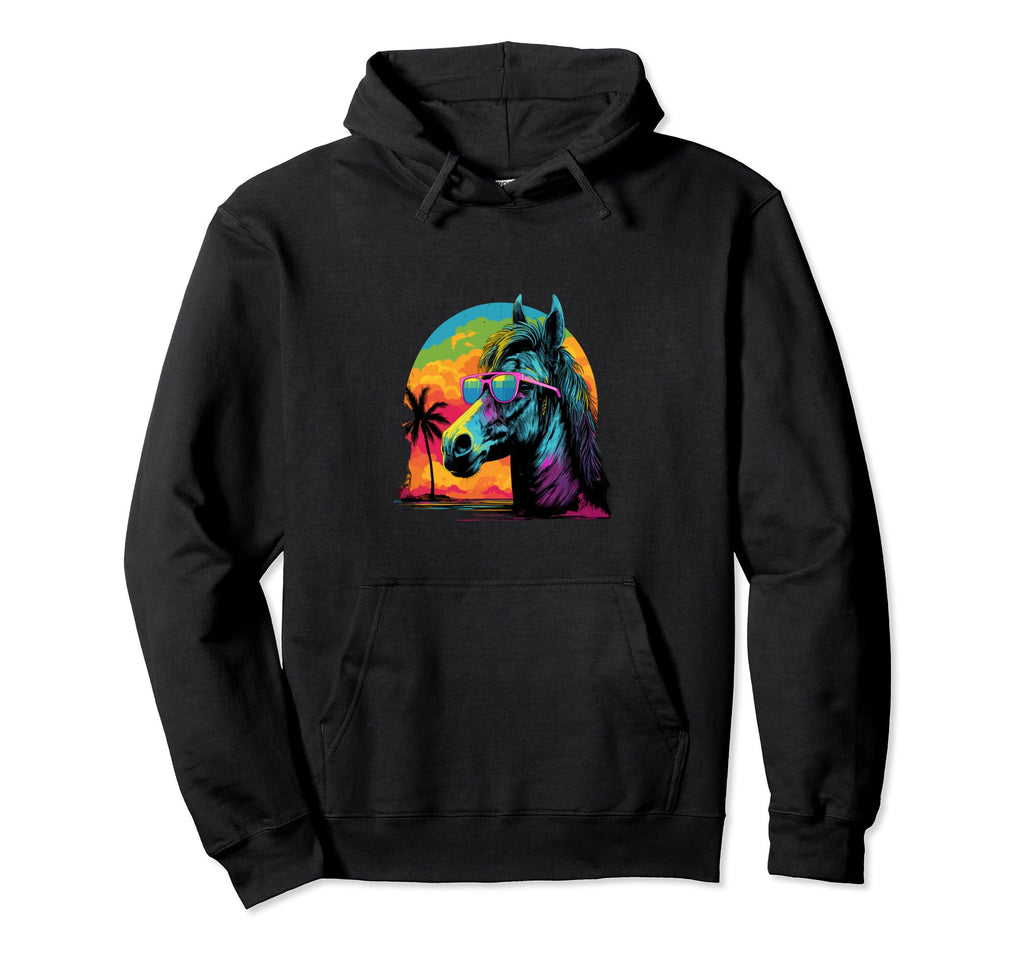 Funny Horse Vaporwave Aesthetic Animal Hoodie - Novelty Apparel for Adults - T-Shirt, Sweatshirt, Hoodie