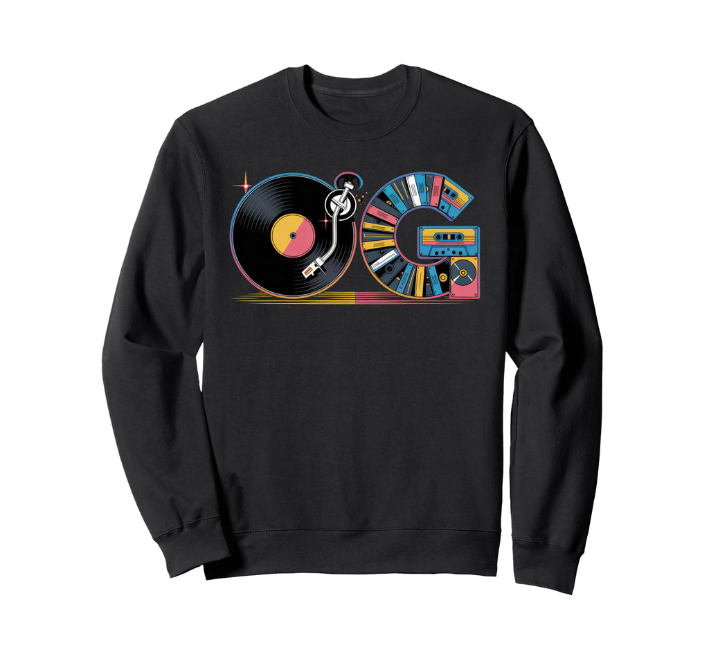 Old School Og Hip Hop Vinyl Cds Tapes Sweatshirt - Minimalist Print Unisex - T-Shirt, Sweatshirt, Hoodie