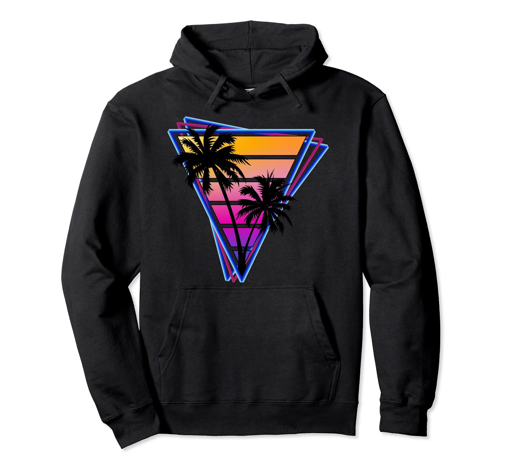 Synthwave Inspired Triangle Sunrise Hoodie - Minimalist Print for Adults - T-Shirt, Sweatshirt, Hoodie